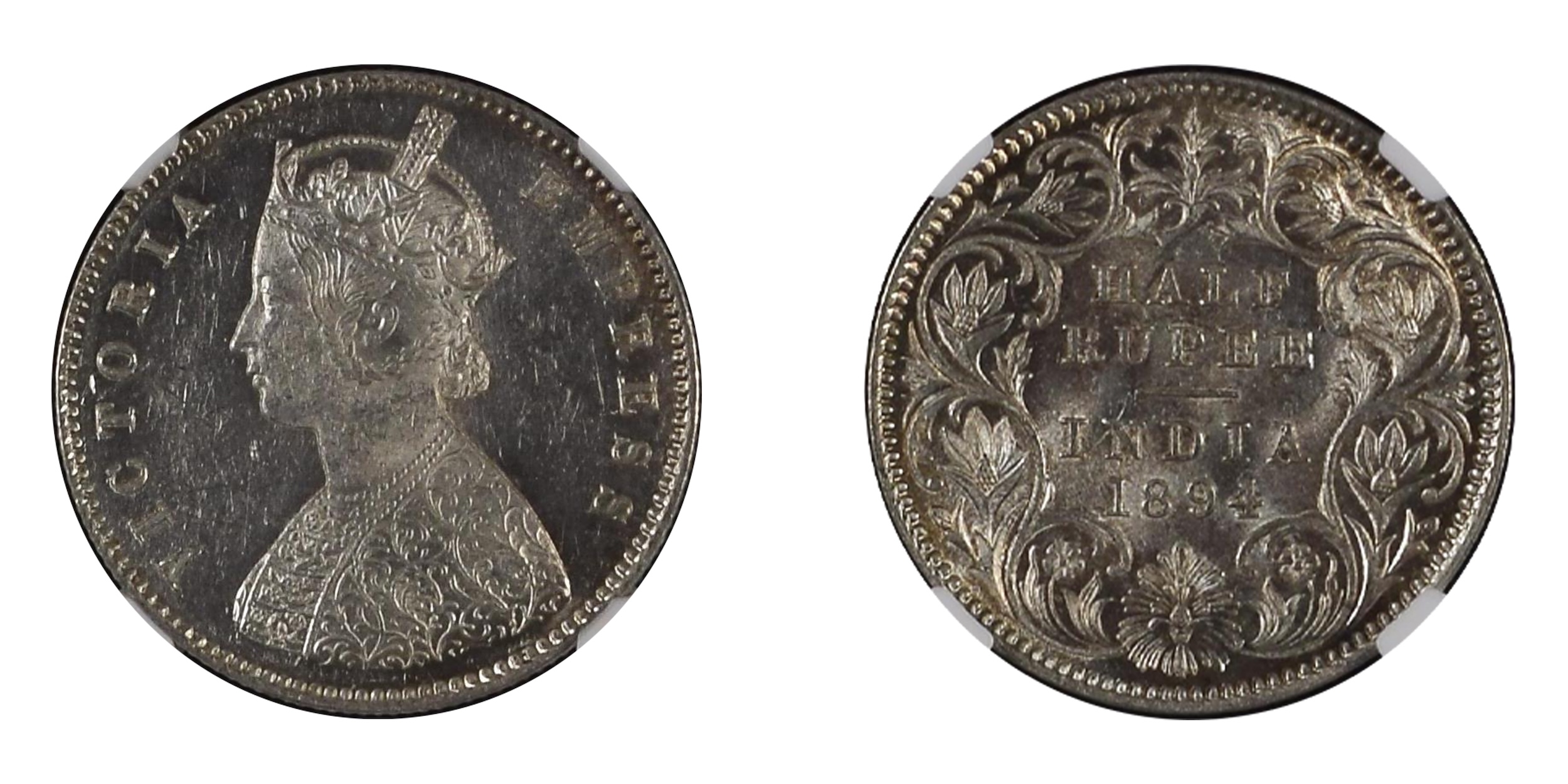 1894, Victoria Empress , Silver 1/2 Rupee, Calcutta Mint, A/I/C incuse, PR # 278, GK# 651,