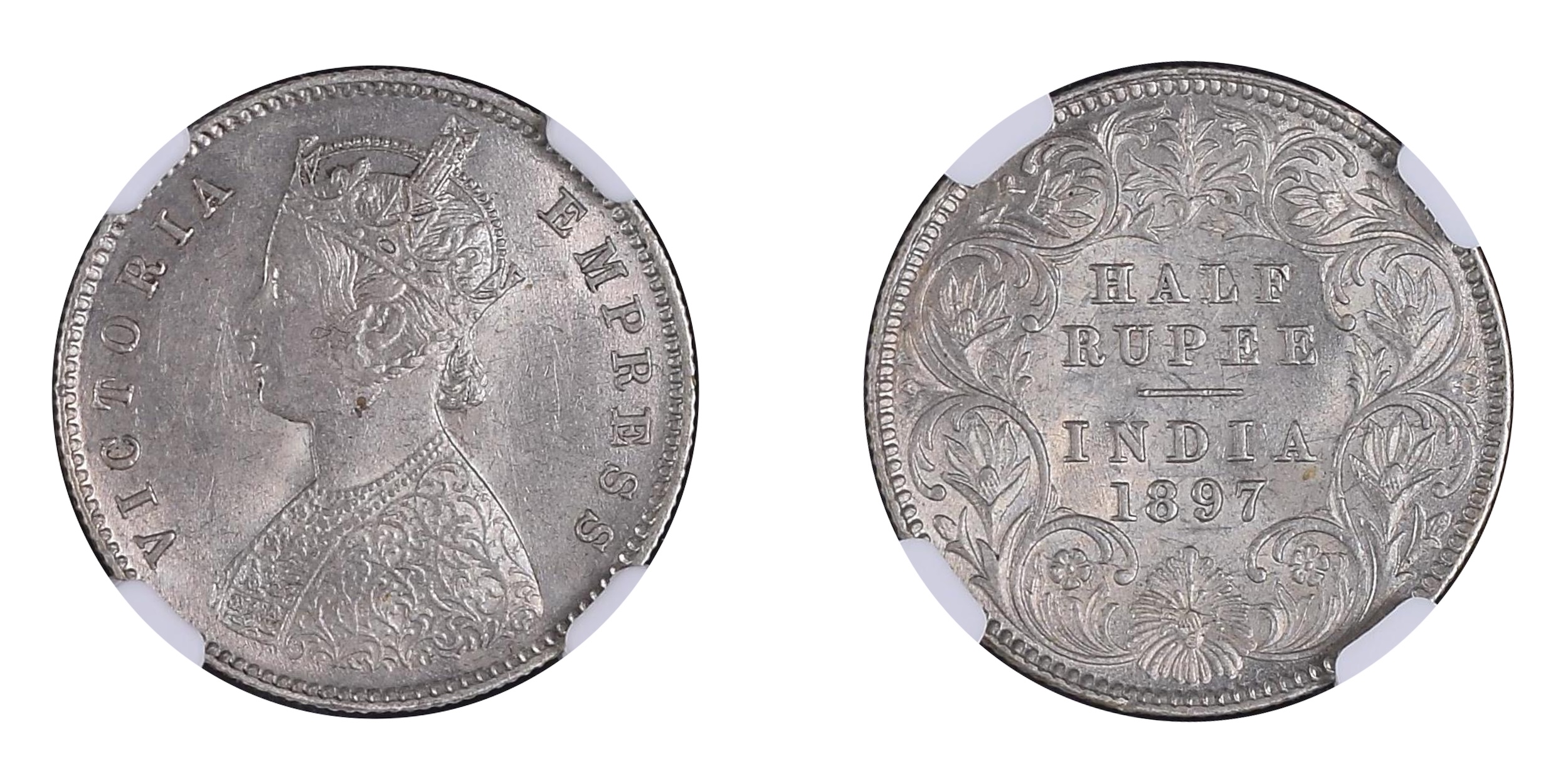 1897, Victoria Empress , Silver 1/2 Rupee, Calcutta Mint, A/I/C incuse , PR# 280, Graded &