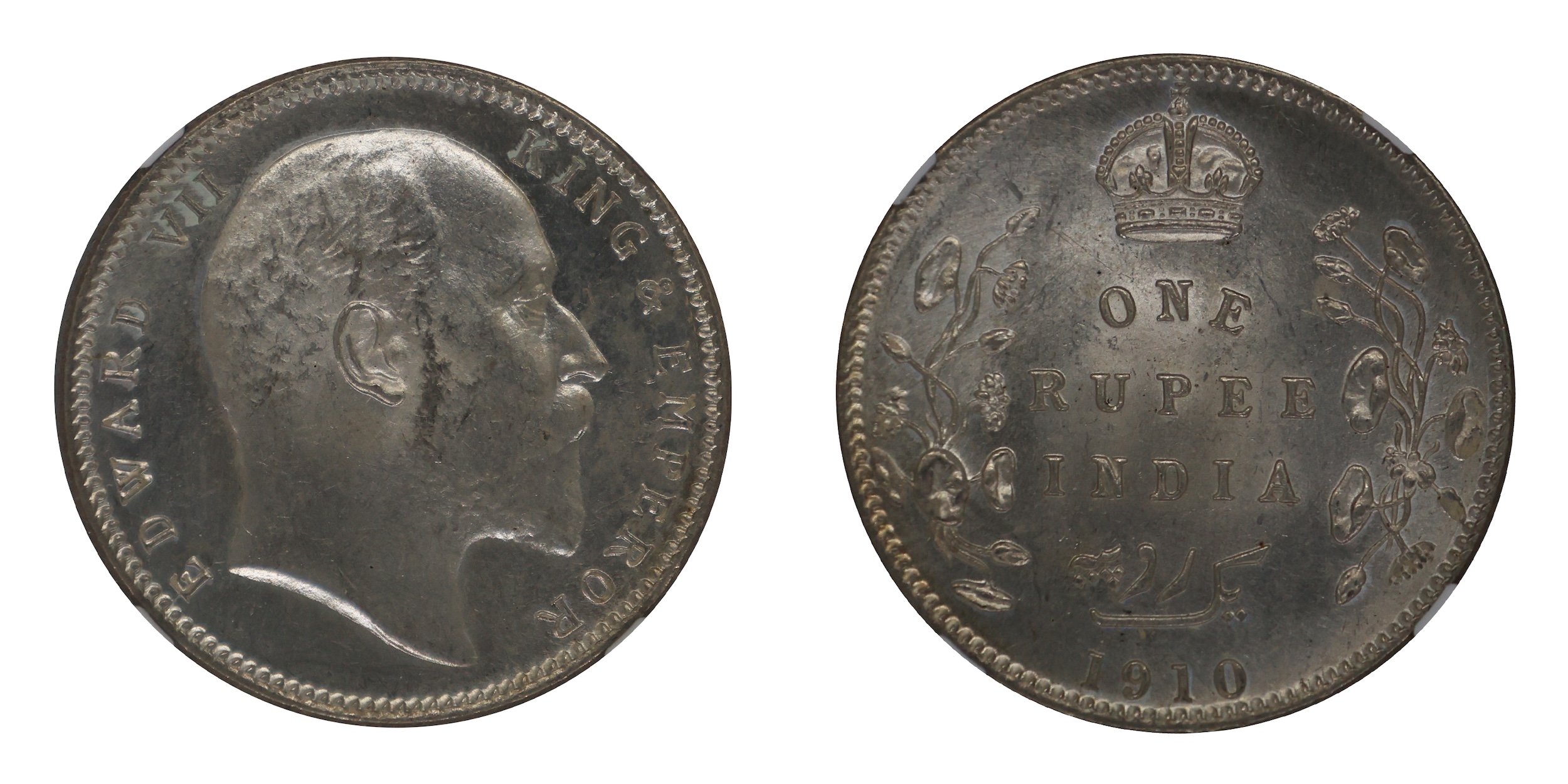 1910, King Edward VII, Silver rupee, Calcutta Mint, no mint mark , PR# 196, Uncirculated, 