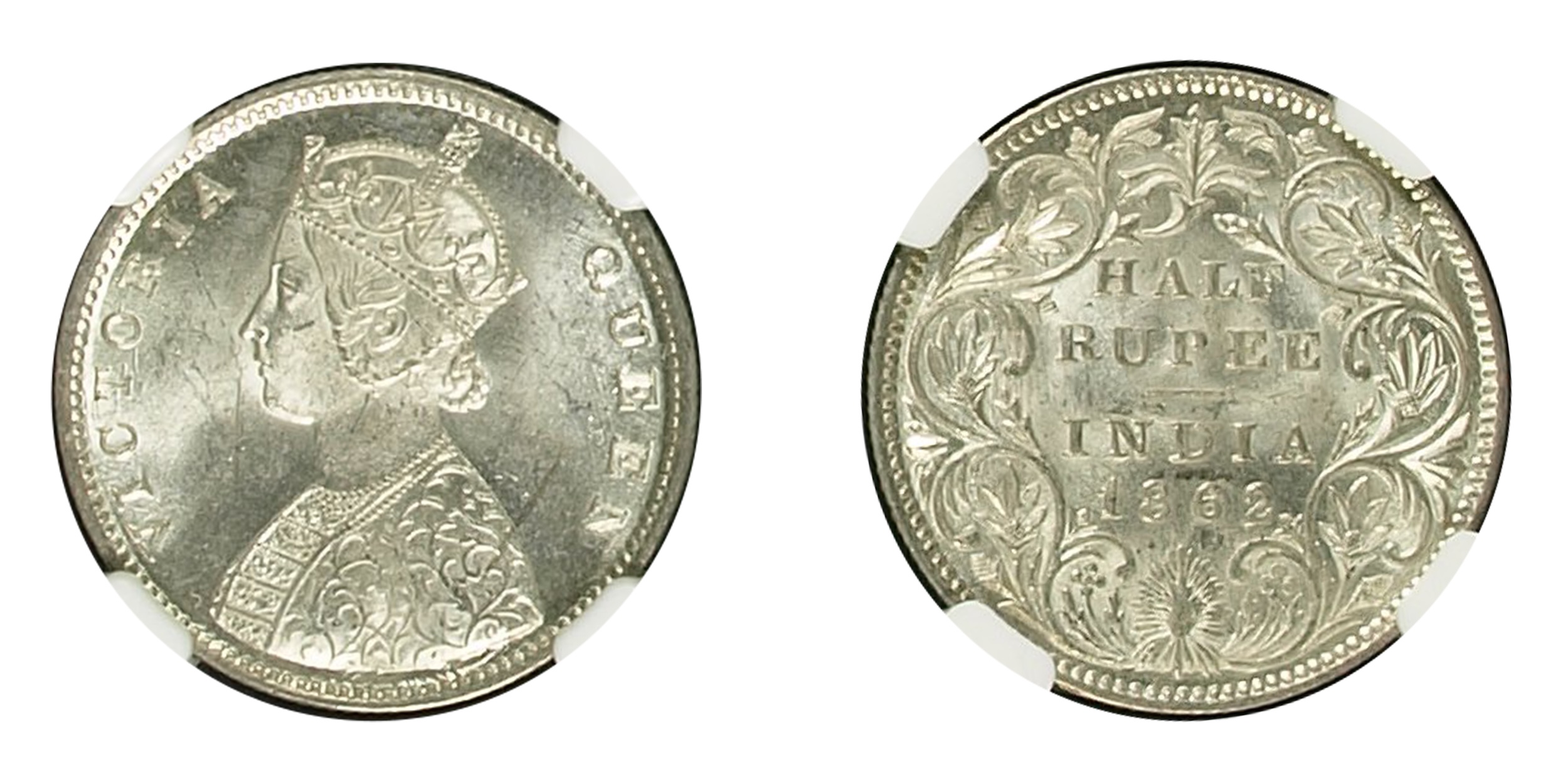 1862, Victoria Queen, Silver 1/2 Rupee, Calcutta mint , 4.75 Panels, Slant Top on 1 (of da