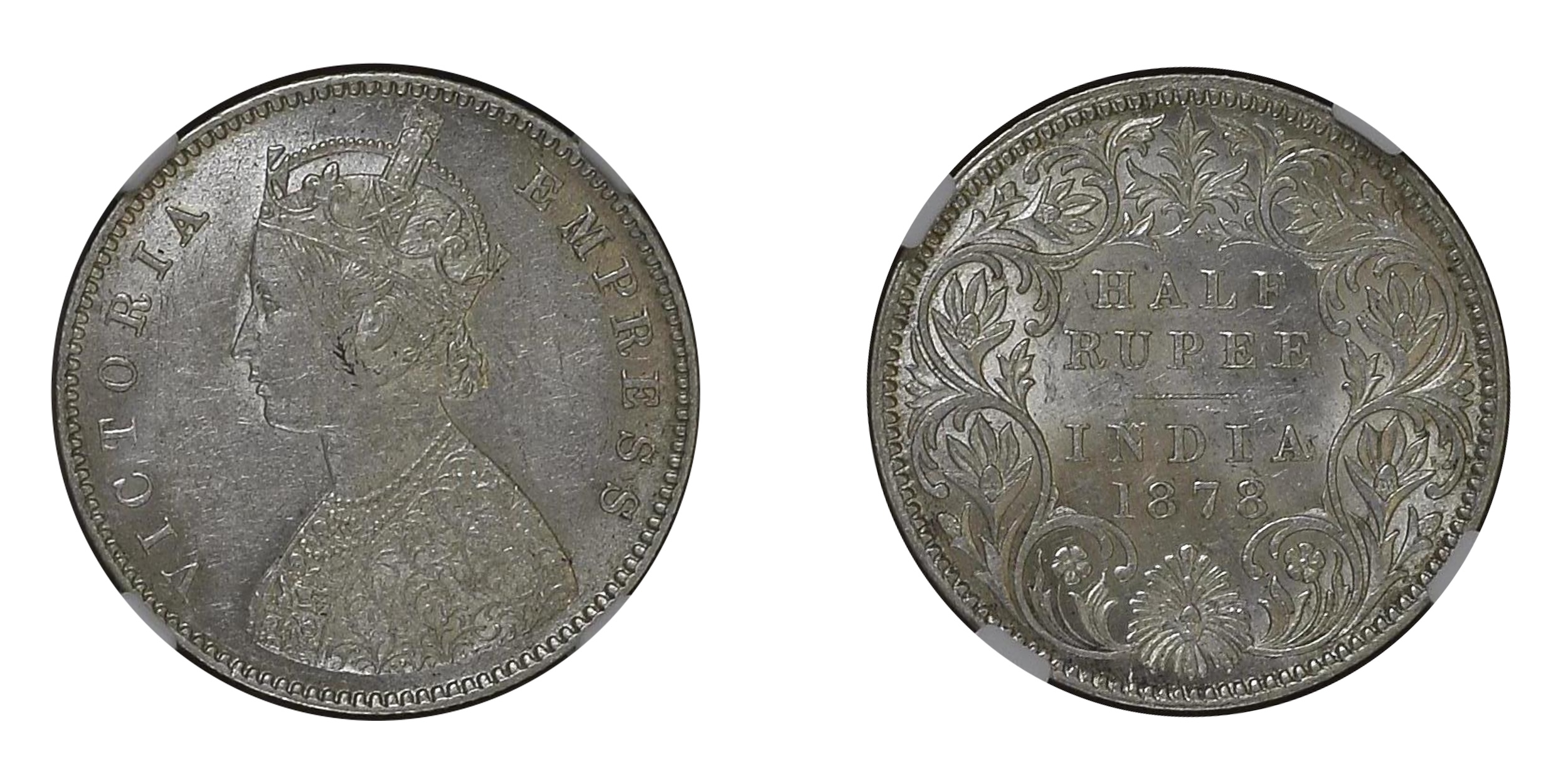 1878, Victoria Empress , Silver 1/2 Rupee, Calcutta Mint, A/I, PR# 262, Graded & slabb