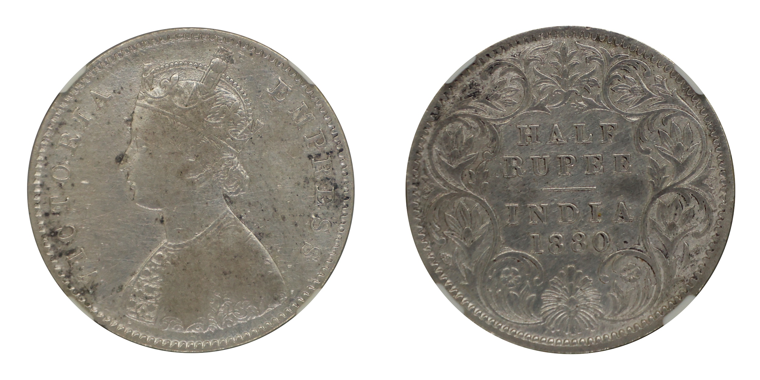 1880, Victoria Empress , Silver&nbsp;1/2 Rupee,&nbsp; Calcutta&nbsp;Mint, A/I/C incused , 