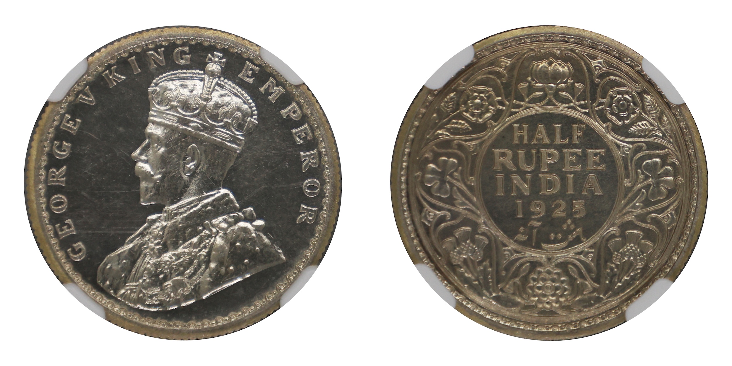 1925, King George V, Silver 1/2 Rupee, Calcutta Mint, Proof Restrike , Graded &amp; Slabbe