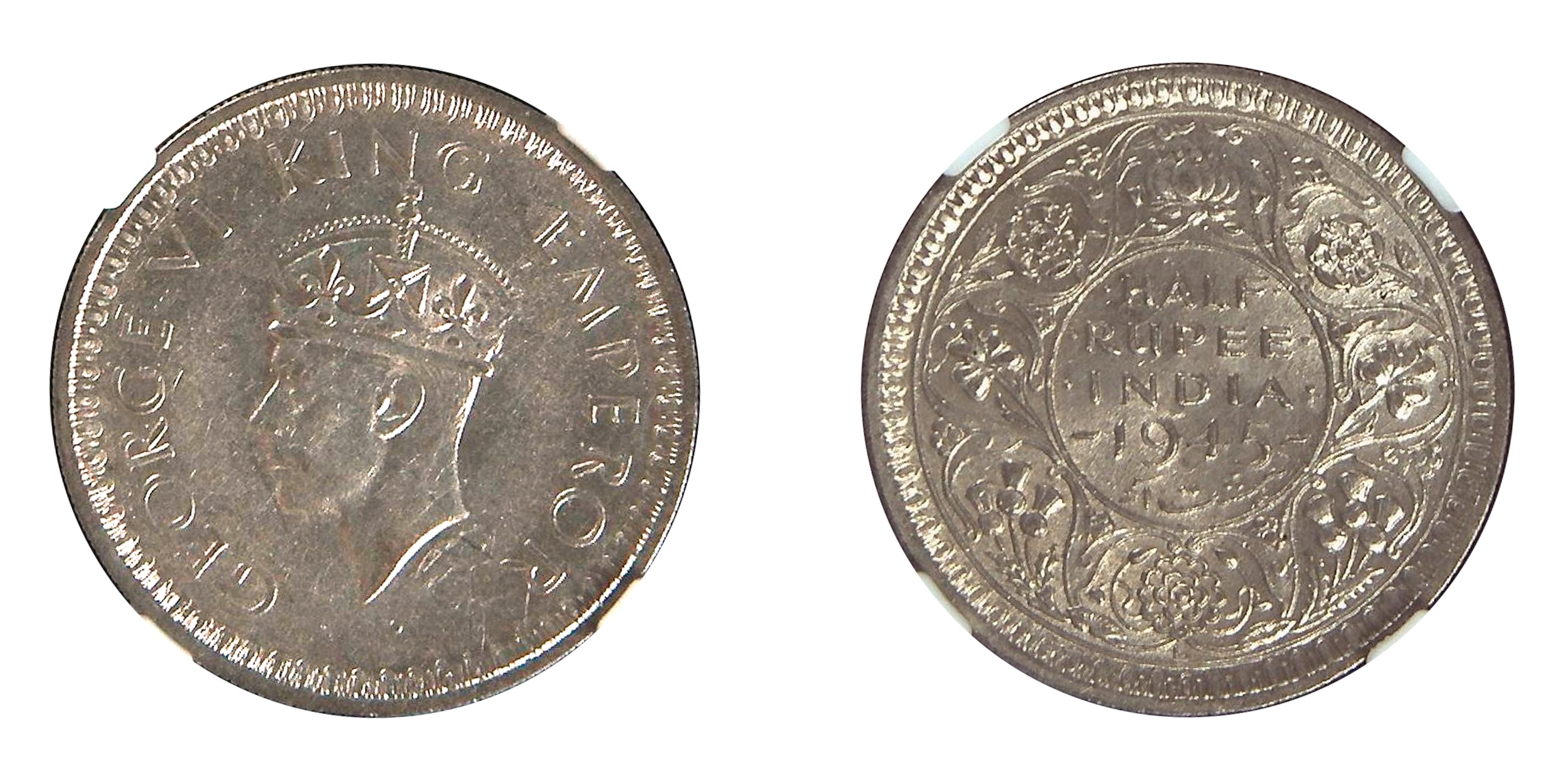 1945, King George VI, Silver 1/2 Rupee, Lahore Mint, Large '5' , B/II/L raised, head type 