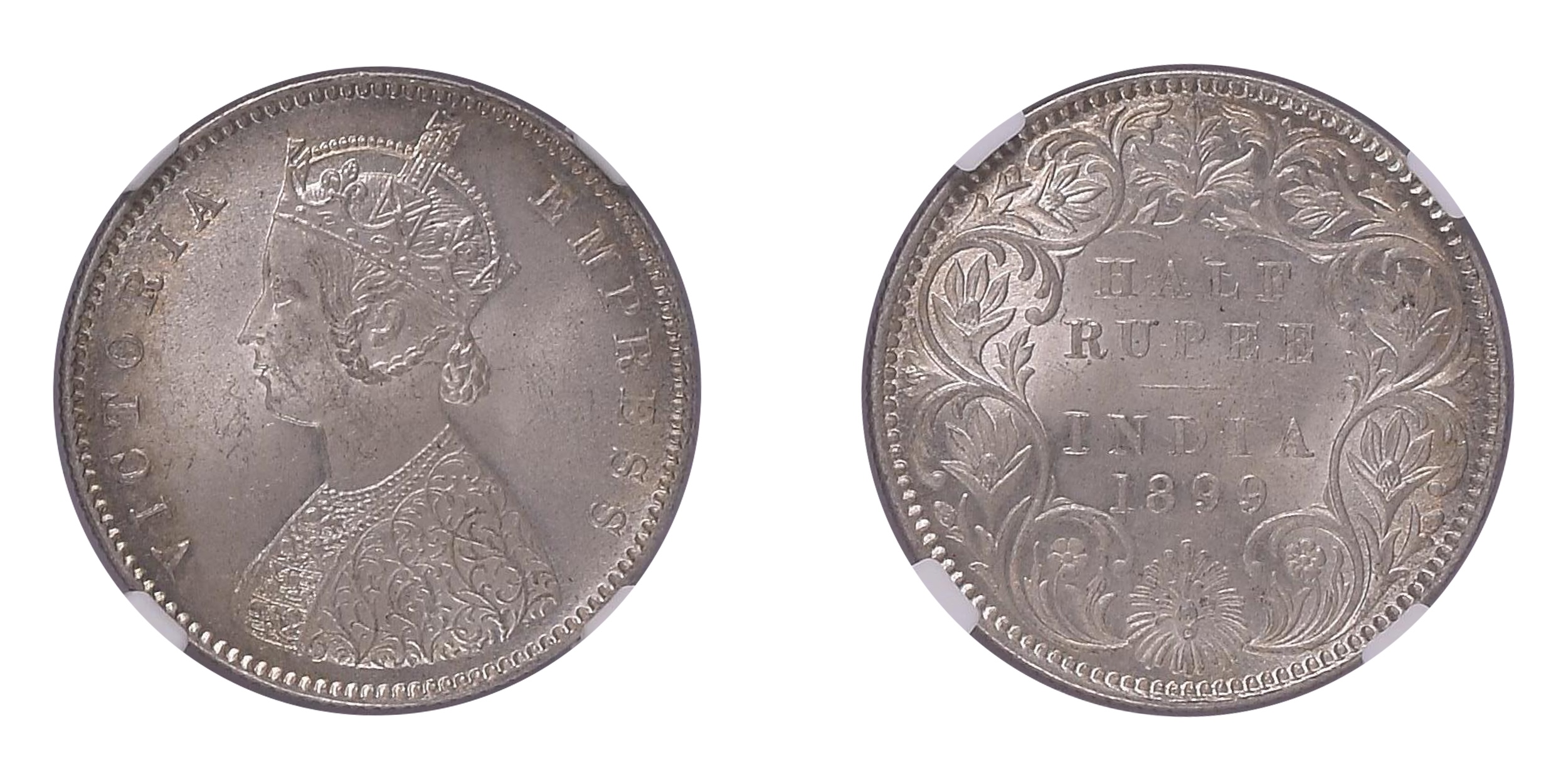 1899, Victoria Empress , Silver 1/2 Rupee, Calcutta Mint, A/I/C incuse , PR# 282, Graded &