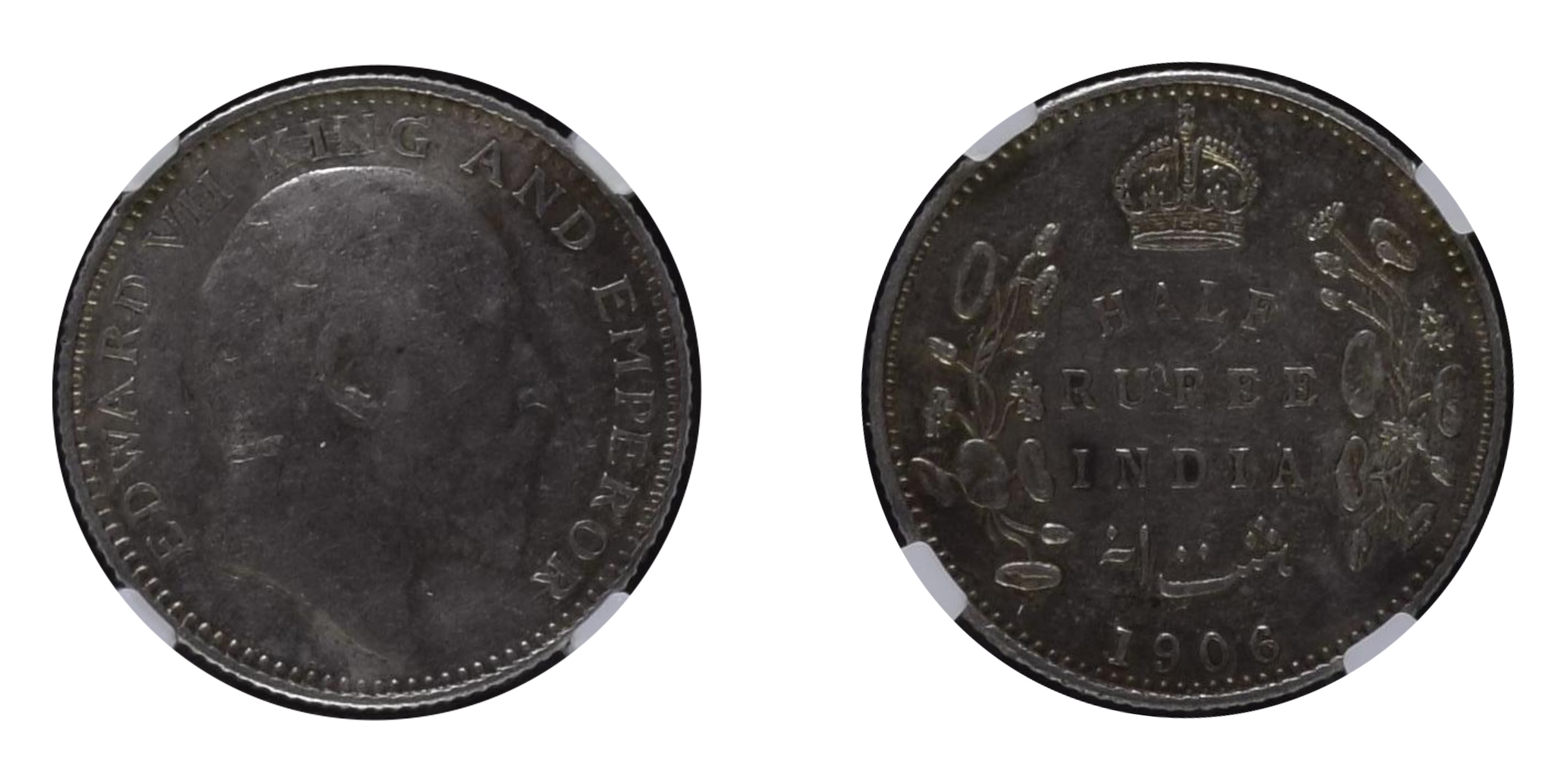 1906, King&nbsp;Edward VII ,&nbsp;Silver 1/2 Rupee,&nbsp;Bombay&nbsp;Mint, 'B' incuse, PR#