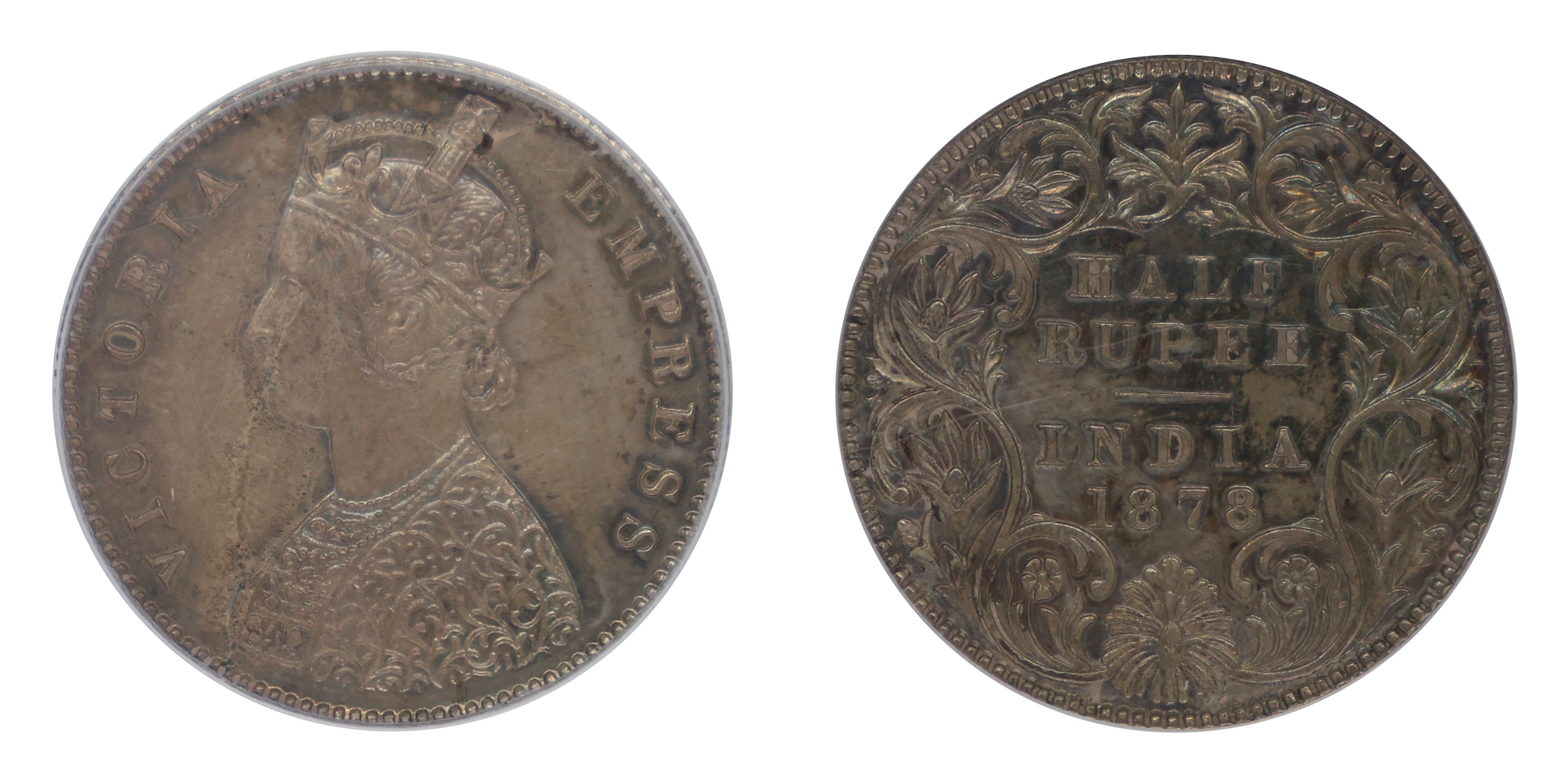 1878, Victoria Empress , Silver ½ Rupee, Calcutta Mint, Proof Restrike (early), Graded &am