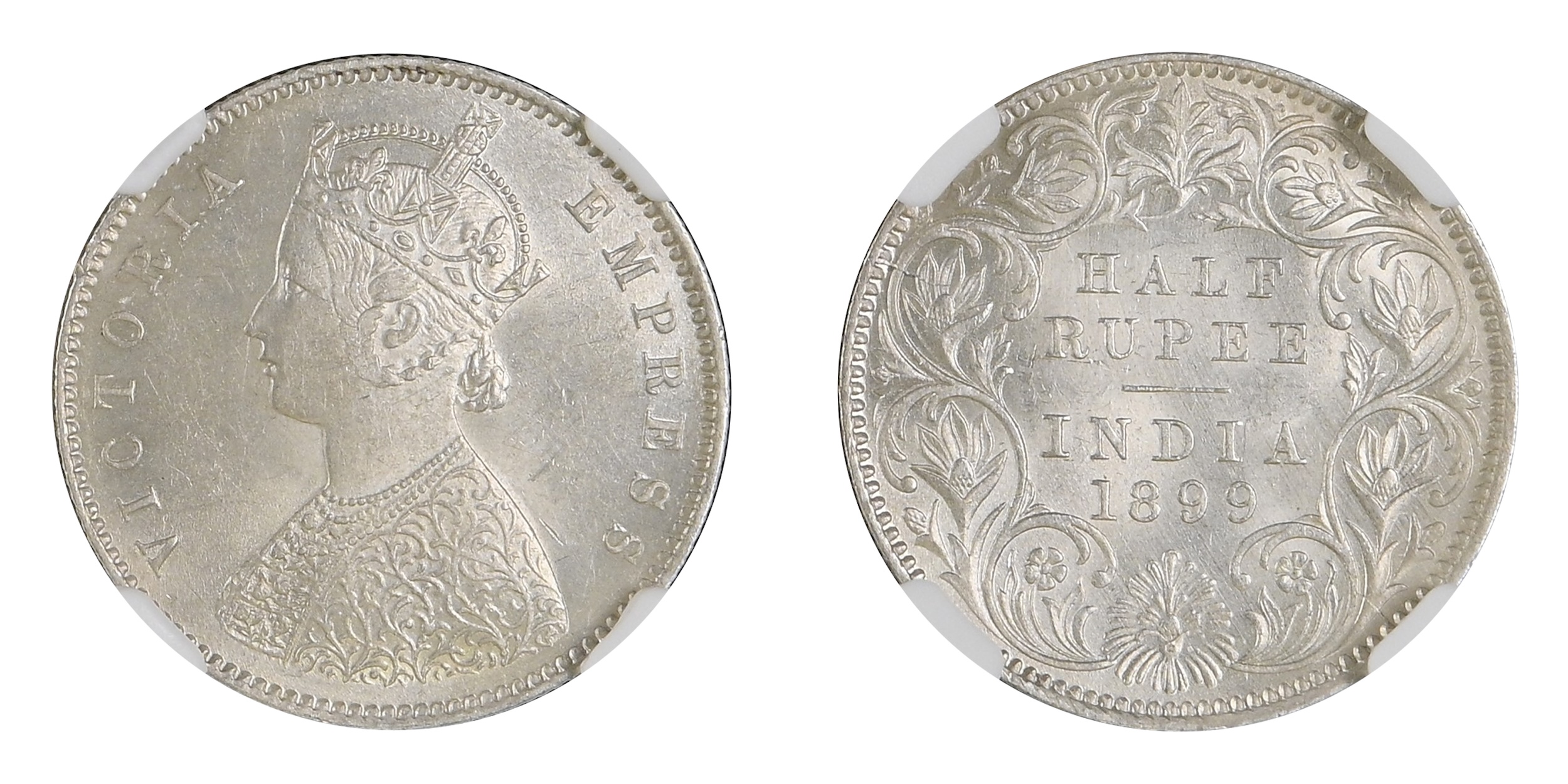 1899, Victoria Empress, Silver ½ Rupee, Calcutta Mint, A/I/C incuse , (PR # 282), Uncircul