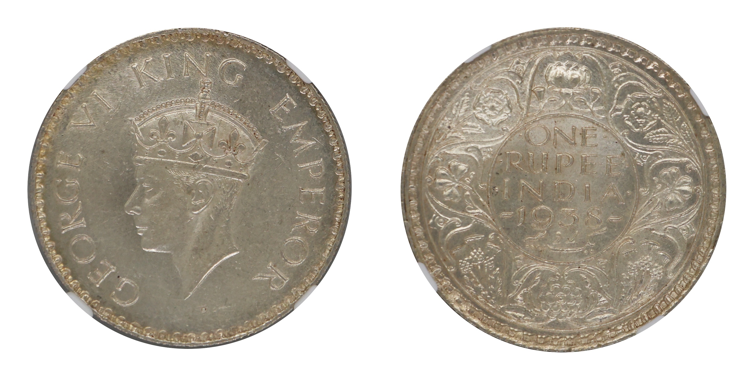 1938, King George VI, Silver Rupee, Bombay Mint , No Mint Mark, T/II, (PR # 233), UNC, Gra