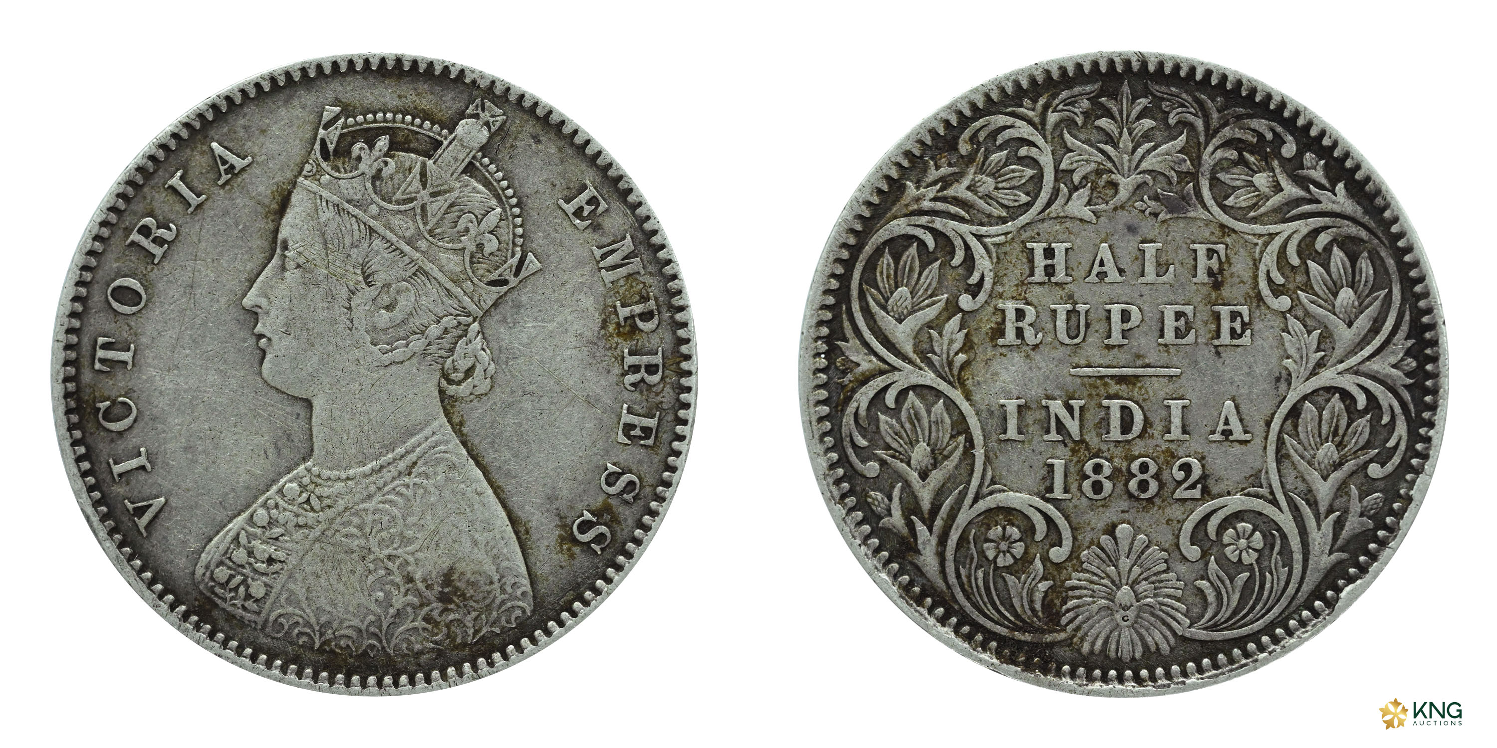 British India , Victoria Empress , silver ½ rupee (5.74 g, 24.21 mm), 1882, Calcutta mint 