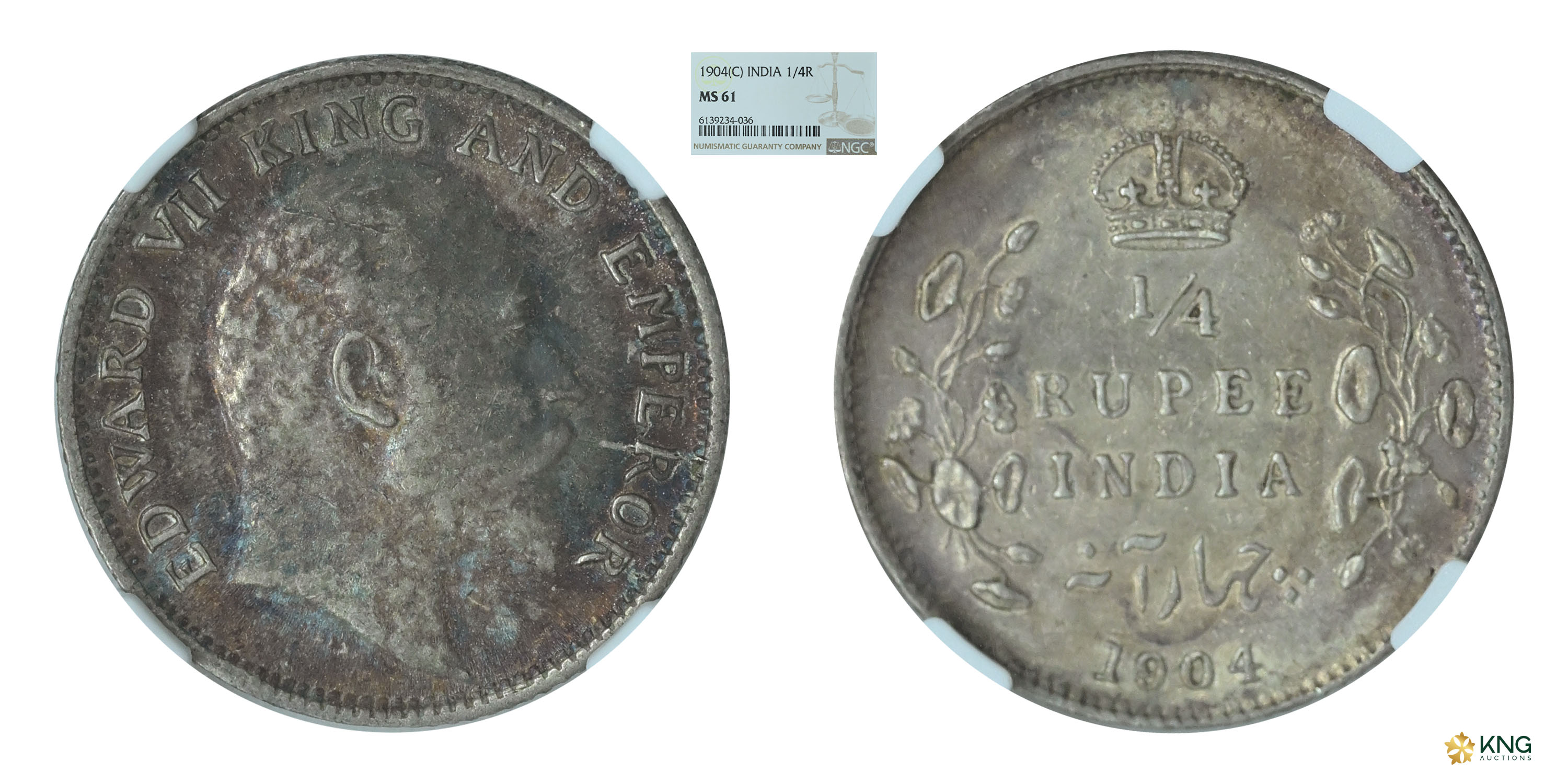 British India , Edward VII, King &amp; Emperor , silver ¼ rupee , 1904, Calcutta mint . PR