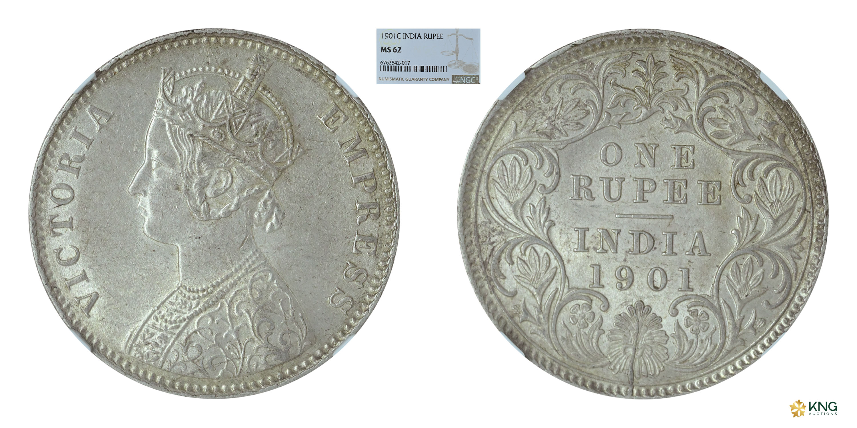British India, Victoria Empress , silver rupee , 1901 , Calcutta mint, Obv. C3 / Rev. I , 