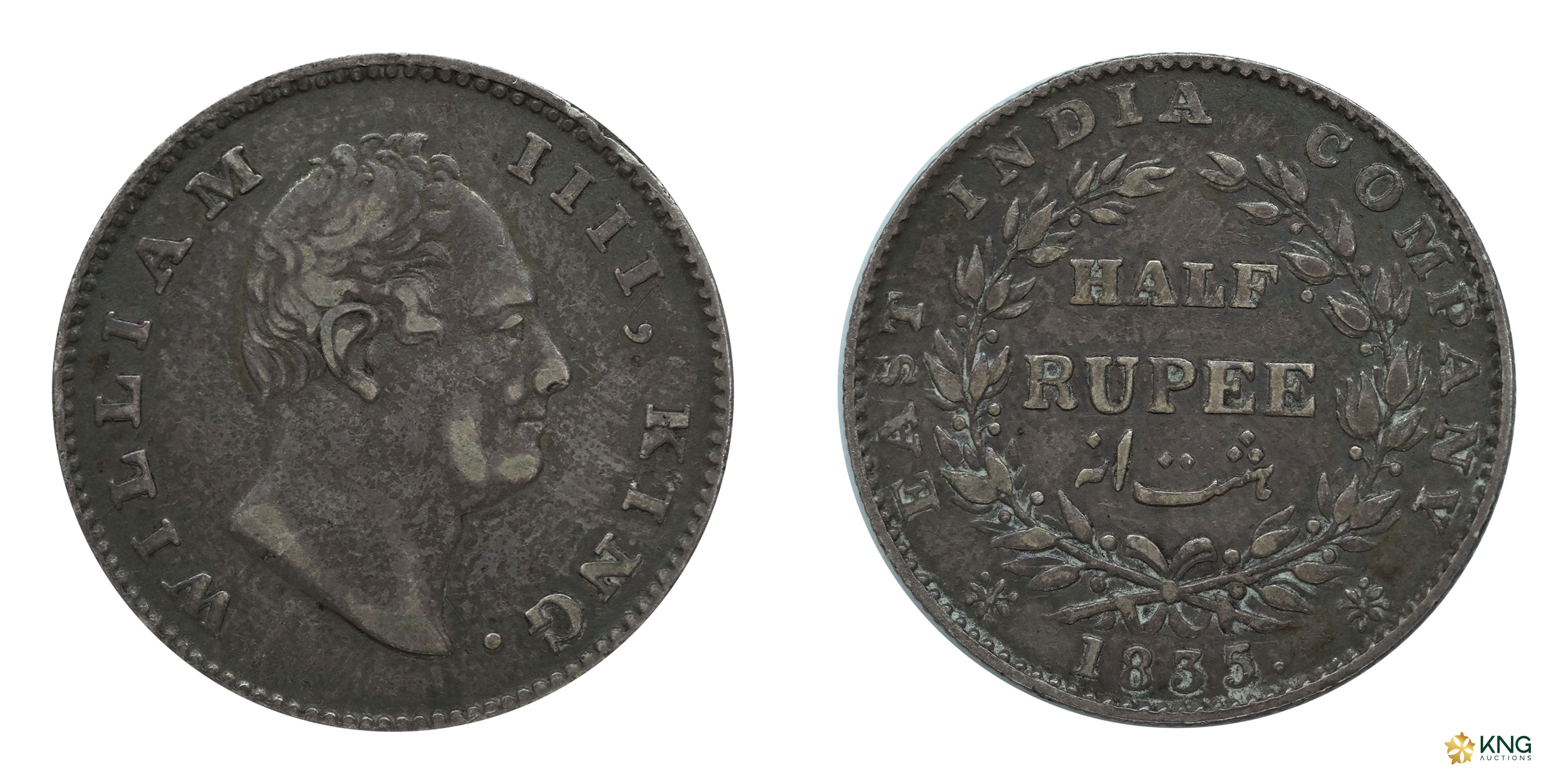 British India, William IIII, King , silver ½ rupee ( 5.73 g, 24.52 mm ), 1835 , Calcutta m