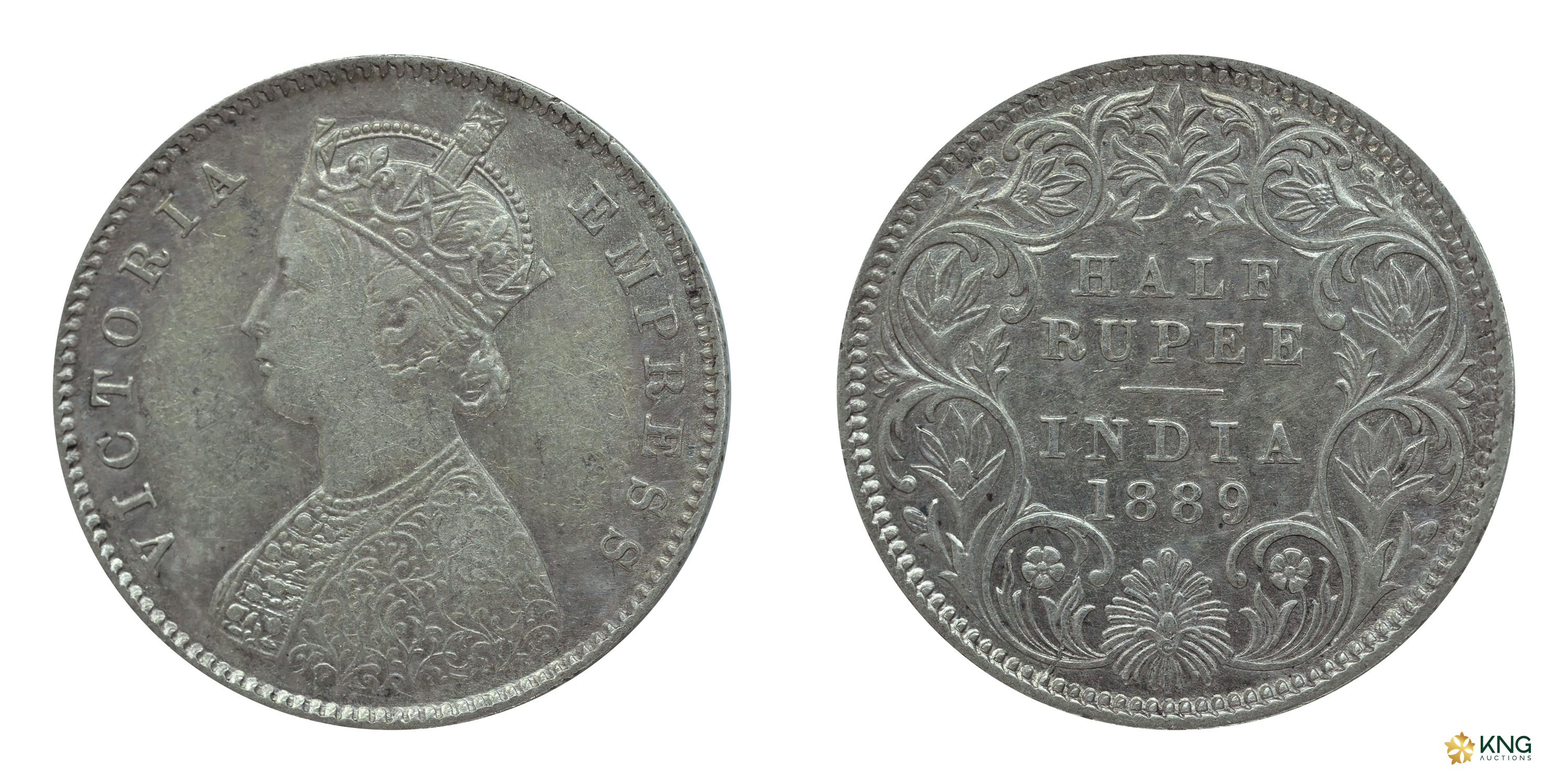 British India , Victoria Empress , silver ½ rupee ( 5.76g, 24.31mm), 1889, Calcutta mint ,