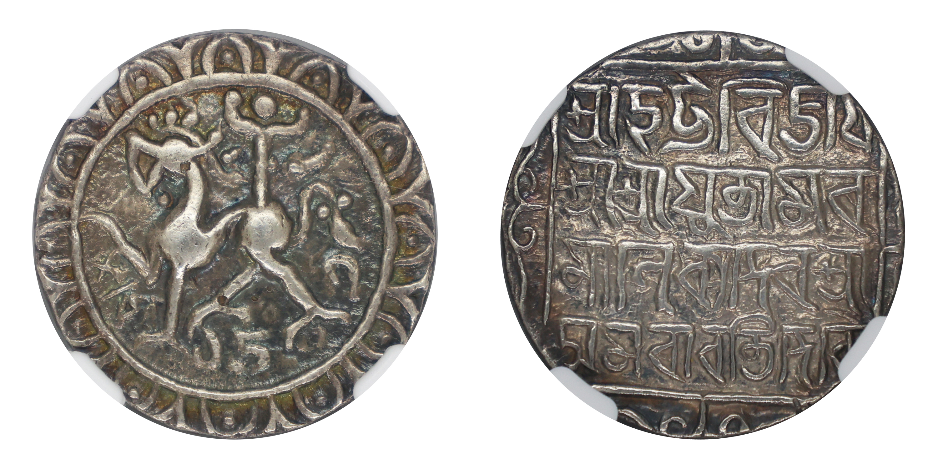 Amara Manikya (SE 1499-1508, 1577-1586 AD), Silver Tanka, Saka 1503 , Obv: Lion Facing Lef