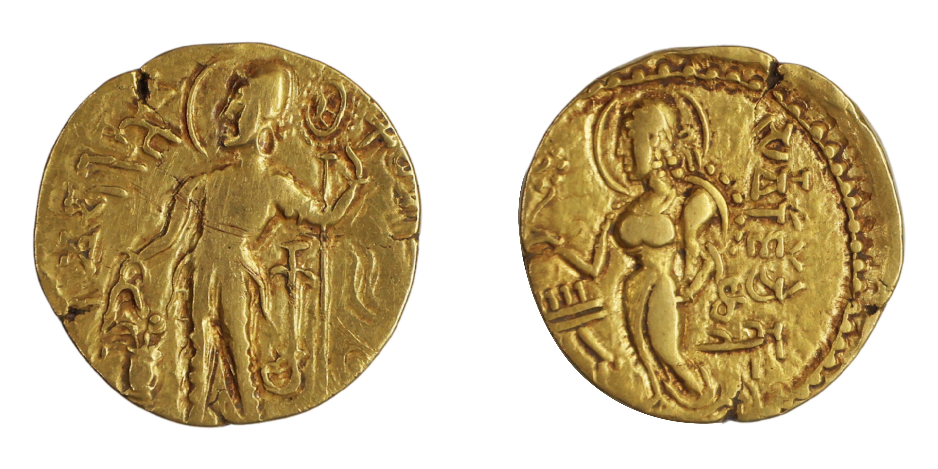 Kacha Gupta, Gold Dinar , 7.52g, ‘Kacha' type ,Obv: King standing to left, holding a wheel