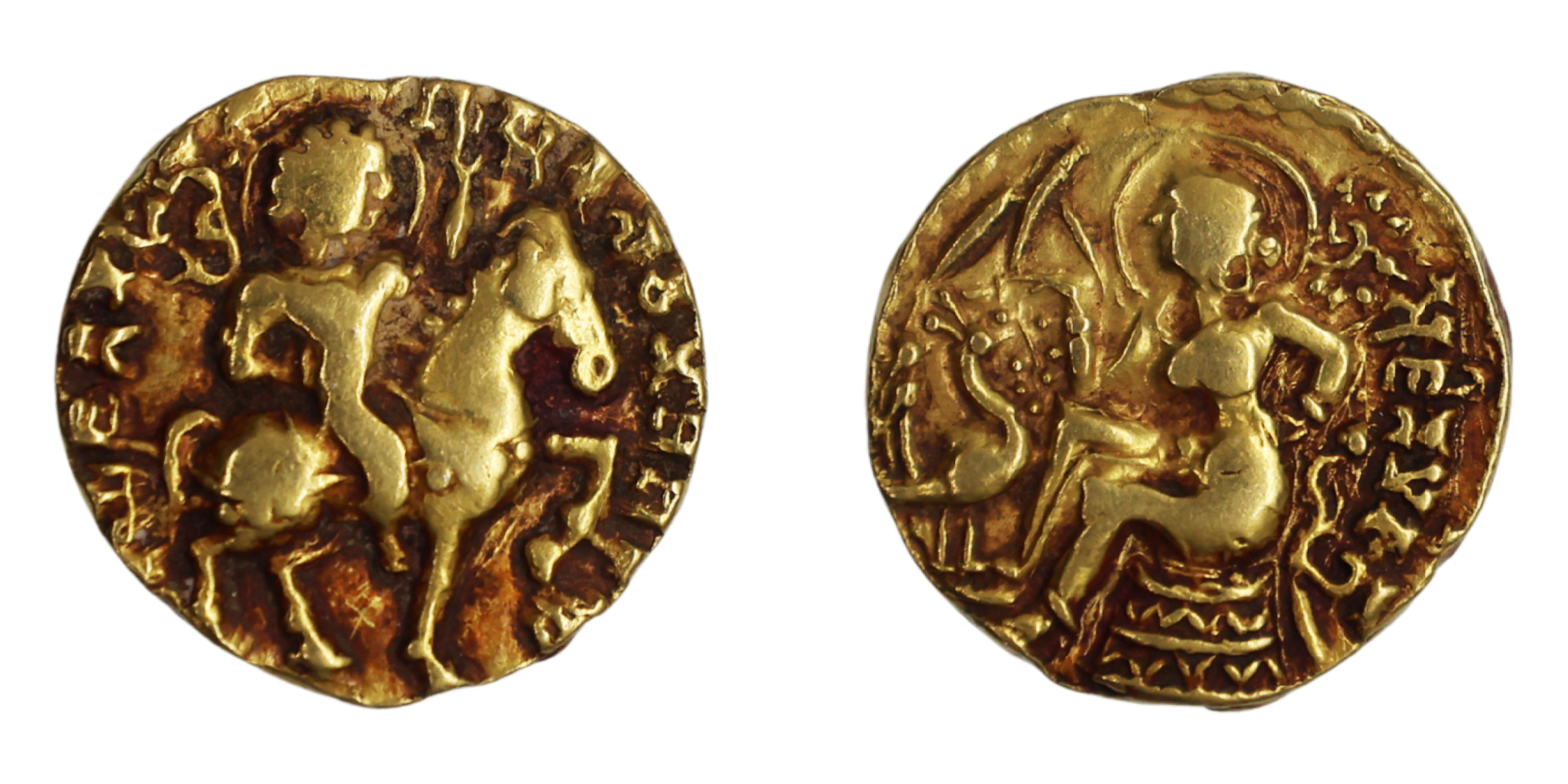 Kumaragupta I, Gold Dinar , 8.16g, ‘Horseman' type, Obv: King nimbate, riding a horse trot