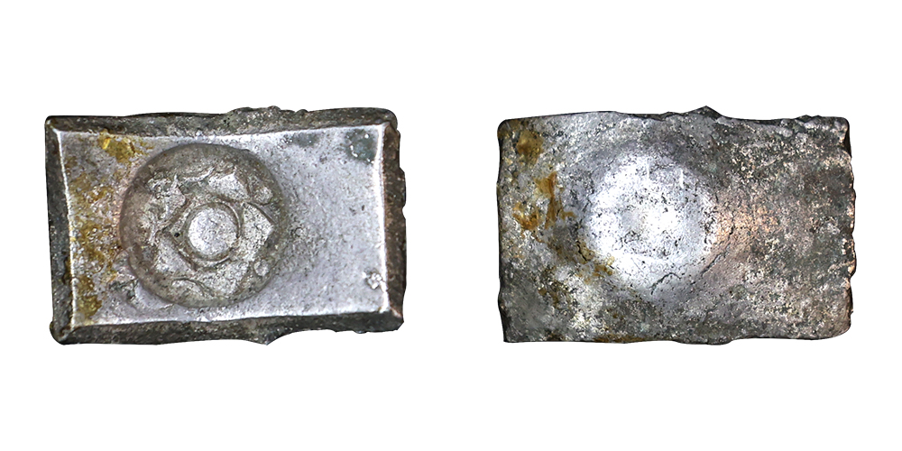 Shakya Janapada, Kapilavastu Region , Scyphate, Silver 5 Shana, 6.40g, 23.11x15.34mm, Narh