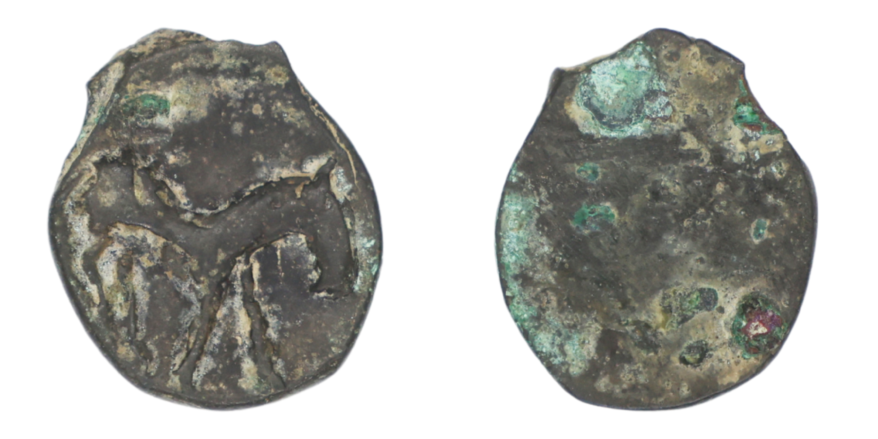 Hindu Medieval, Rashtrakutas , Newase-Paithan Region, Copper Unit, 2.69g, Obverse: Horse t