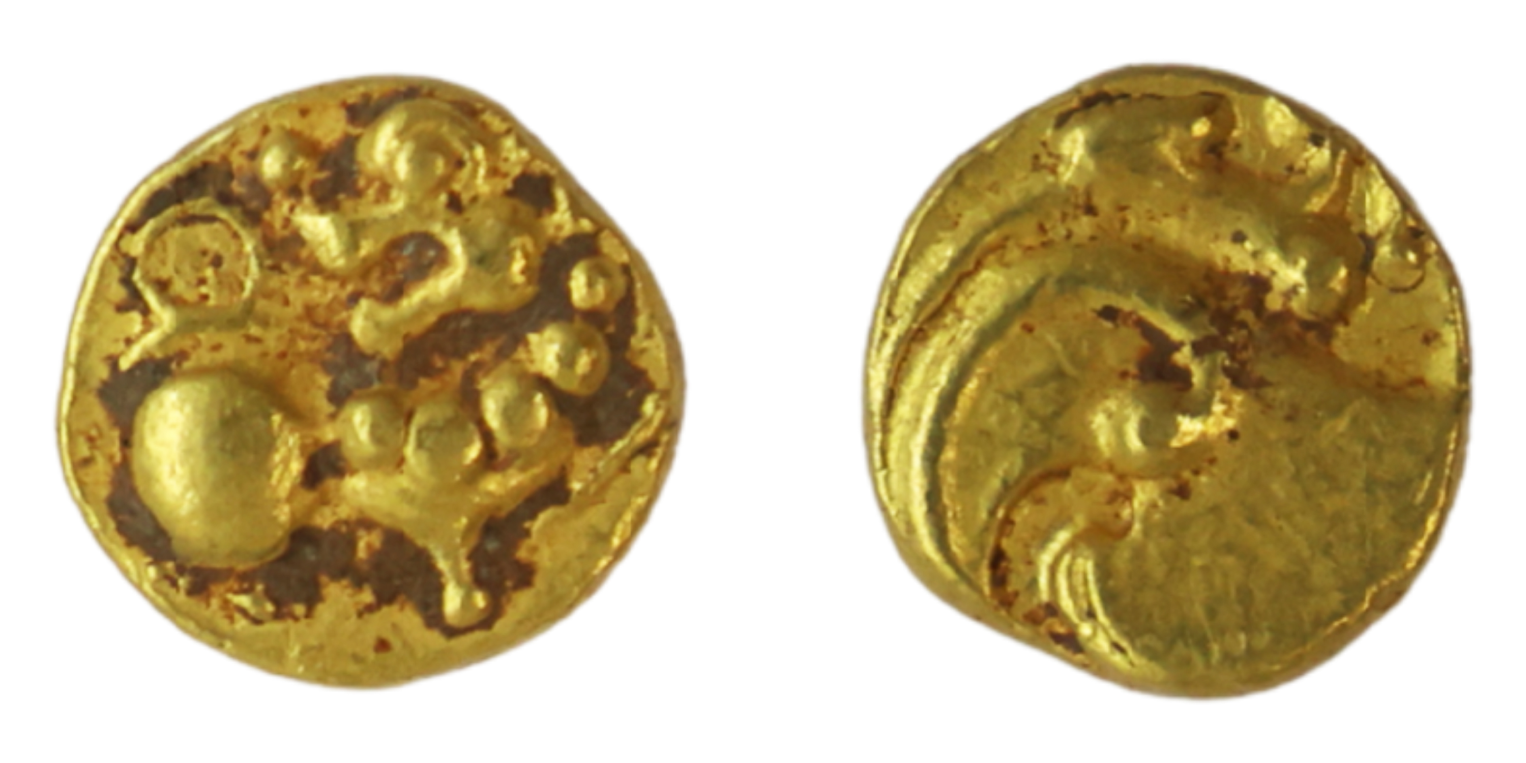 Kadambas of Hangal, Anonymous issue, Gold Fanam , 0.52g, 6.78mm, Obv; Lion standing facing