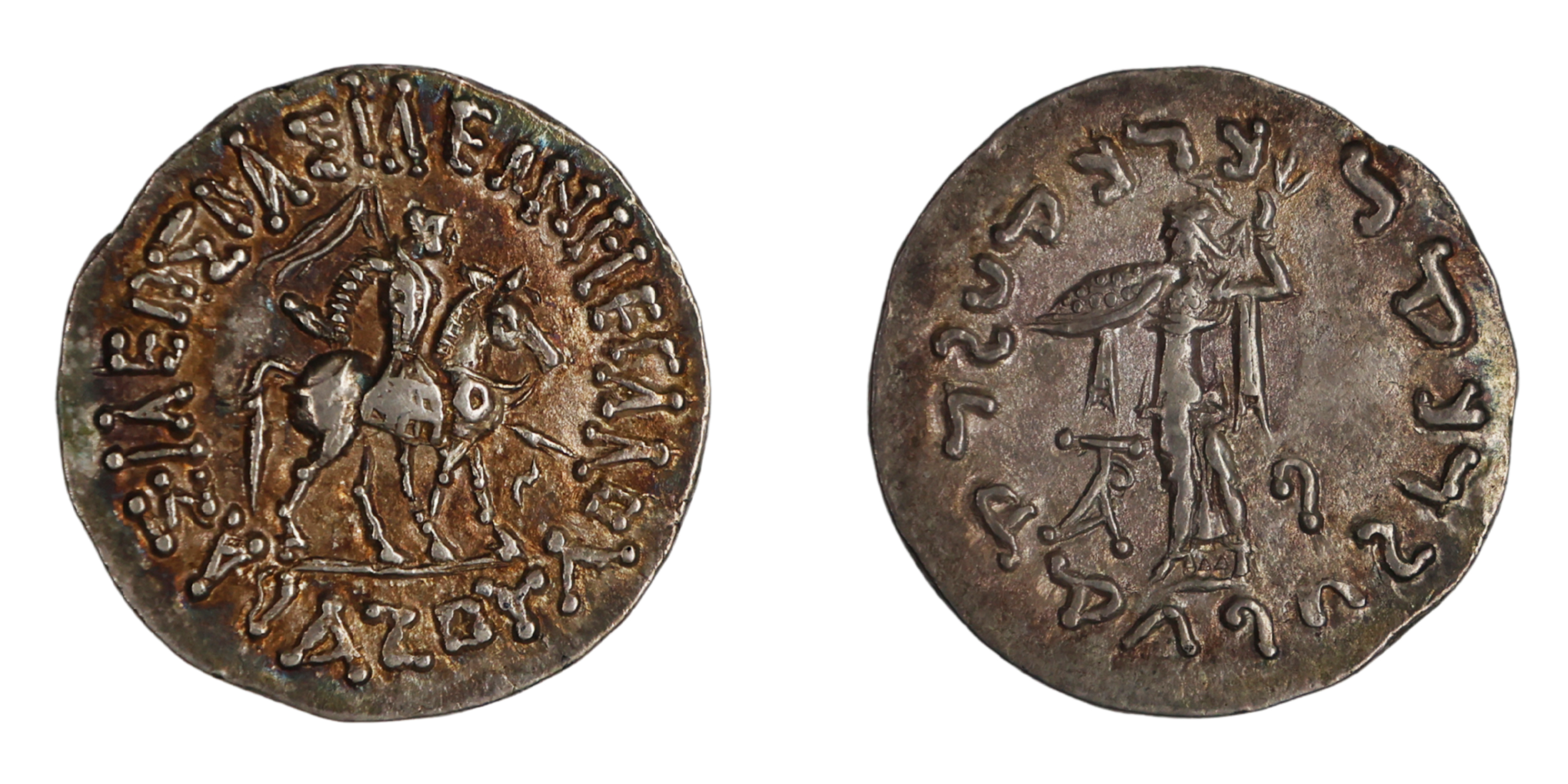 Indo-Scythians, Azes I , Silver Tetradrachm, 9.26g, 26.14mm, Hazara Min t, Obv: King mount