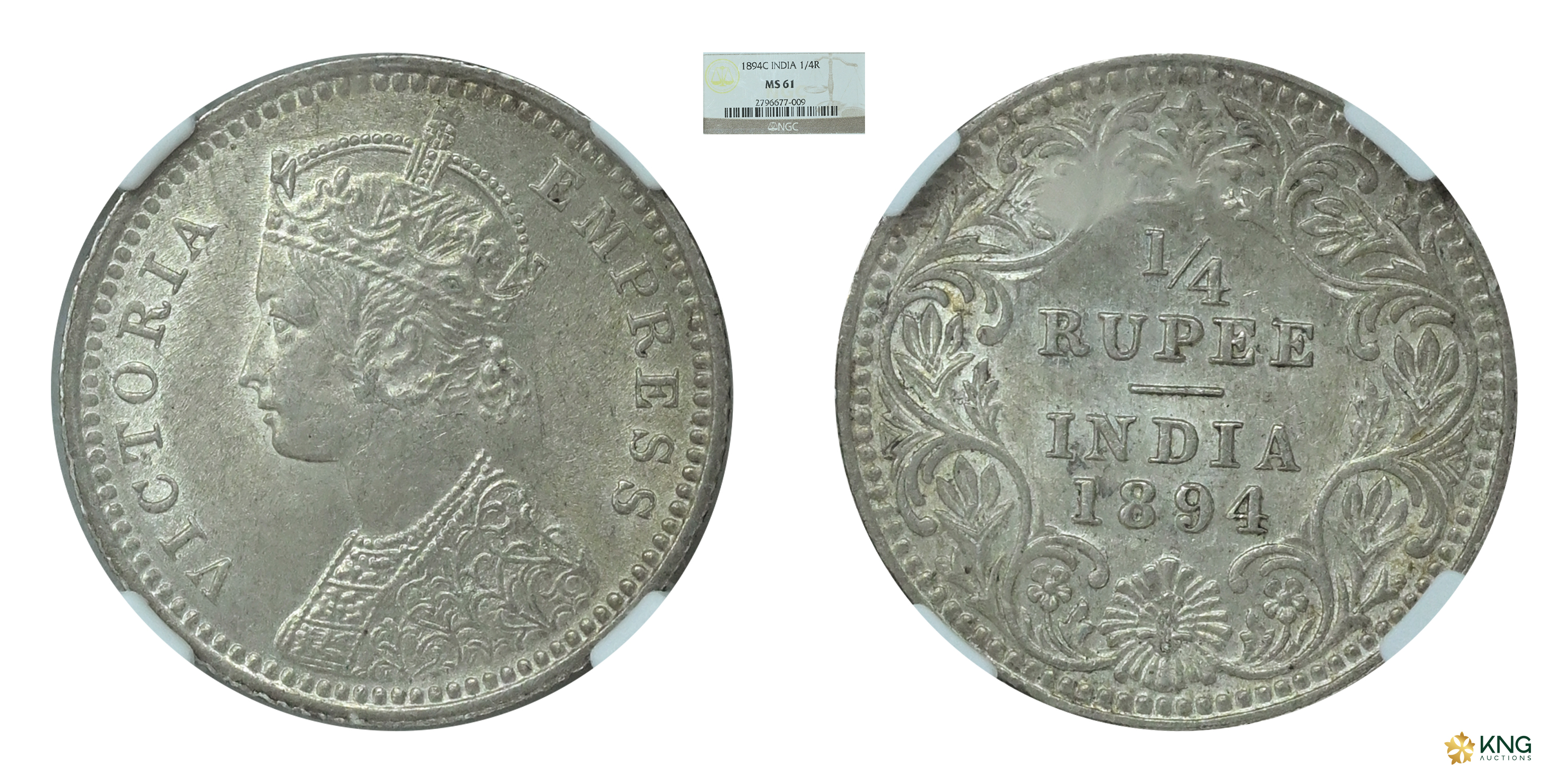 British India, Victoria Empress , silver ¼ rupee , 1894 , Calcutta mint, with “C” mintmark