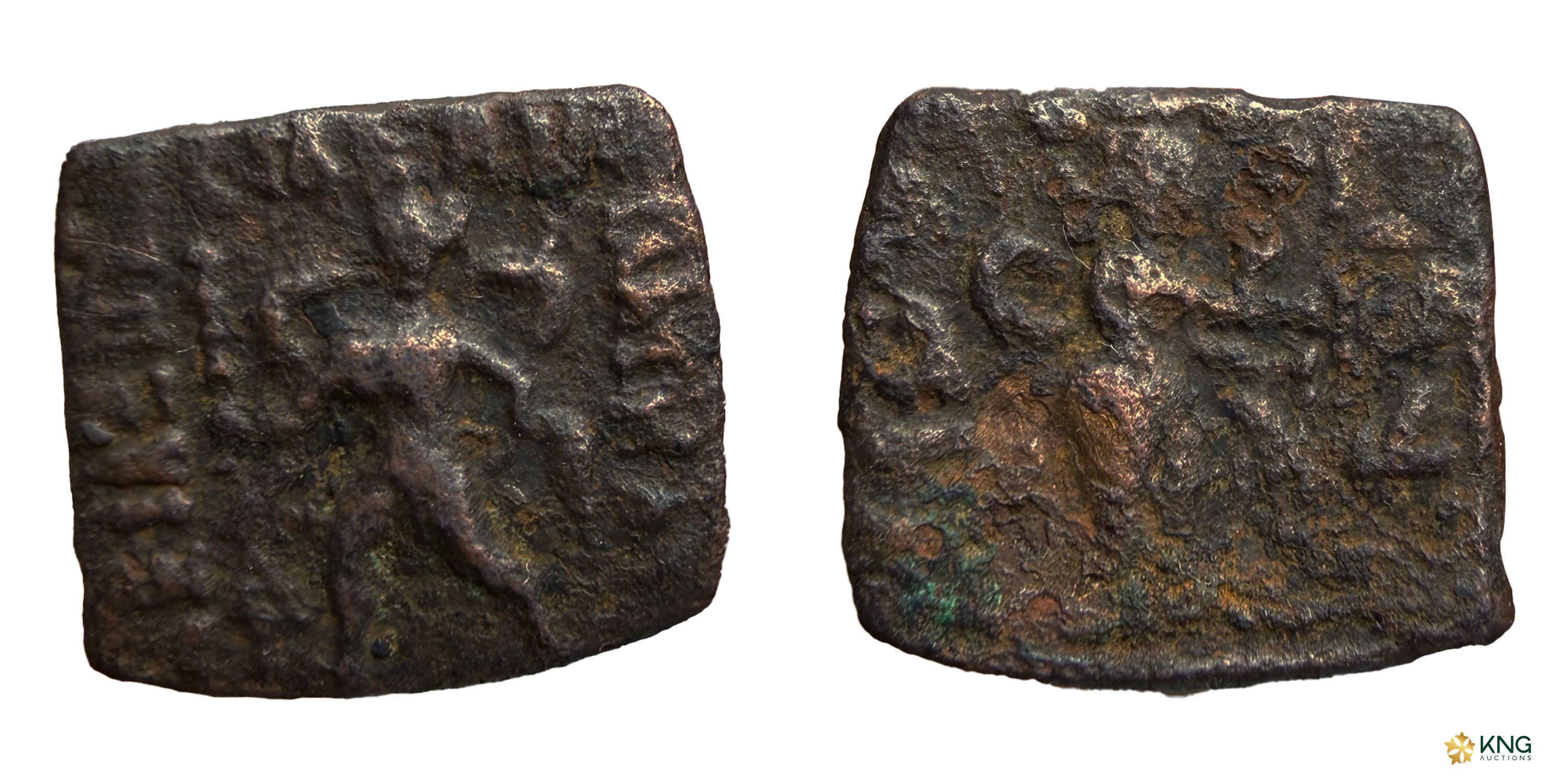 Indo-Scythian, Maues (c. 90–57 BC), copper square drachm (2.12 g, 14.98 × 13.46 mm). Obv: 