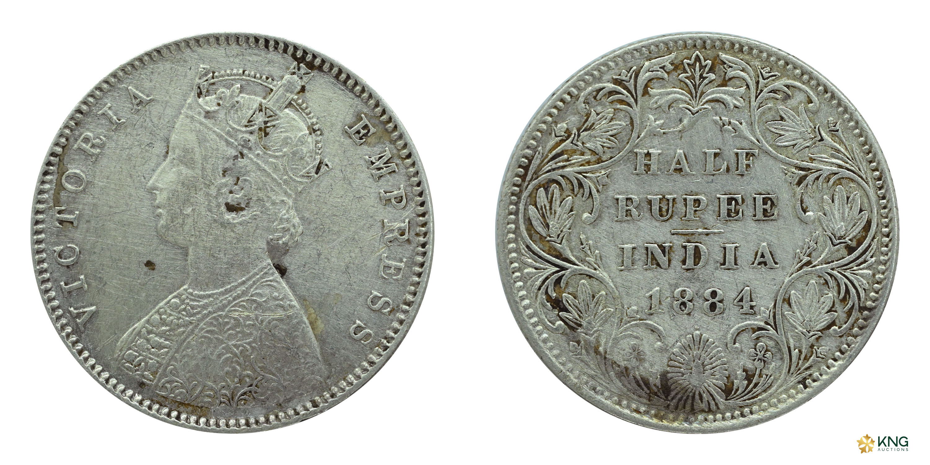 5.76g, 24.52mm British India , Victoria Empress , silver ½ rupee (5.76g, 24.52mm), 1884, B