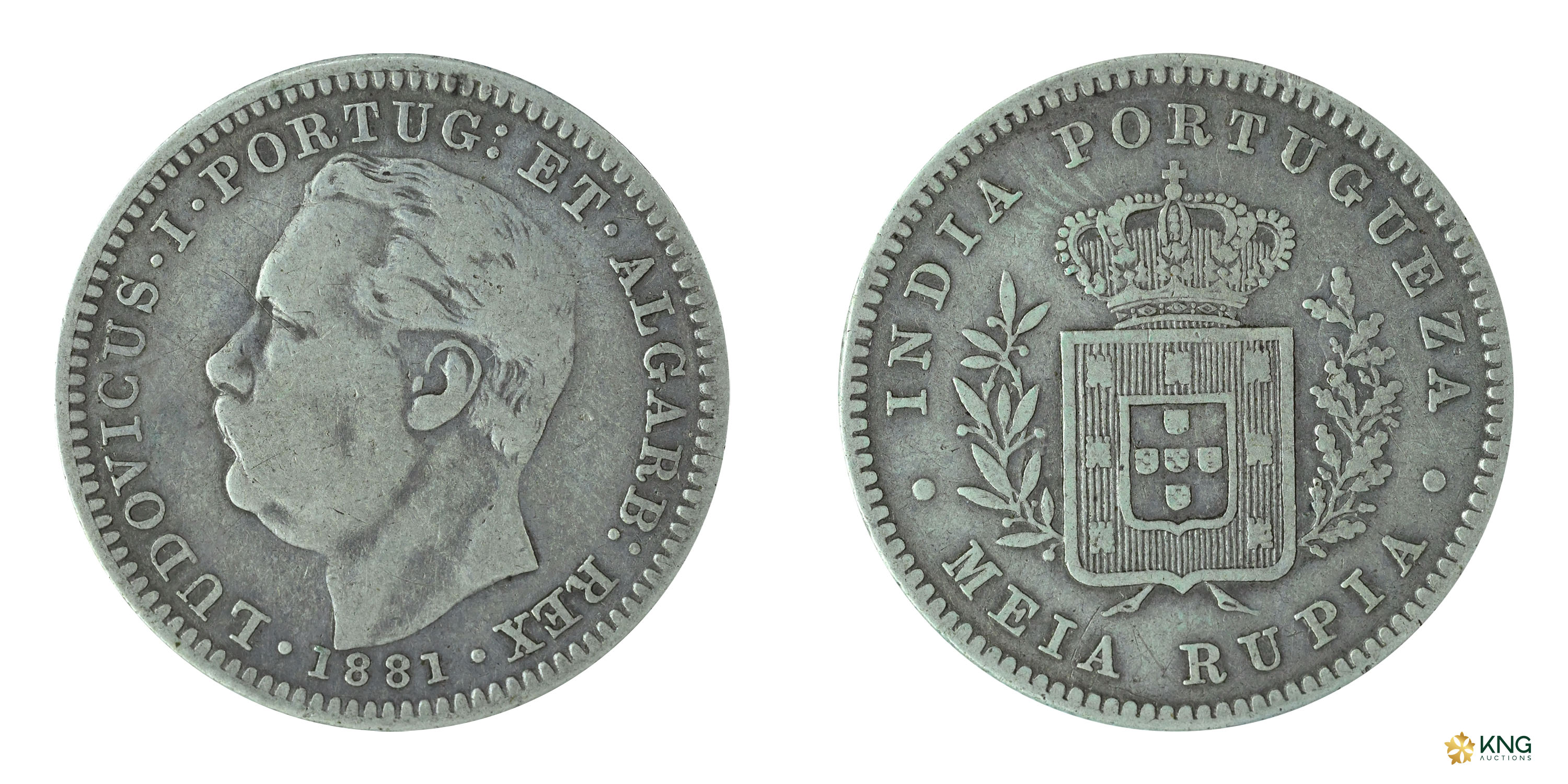 Portuguese India, Colonial Coinage, Goa, D. Luís I (AD 1861–1889), silver meia rupia (½ ru