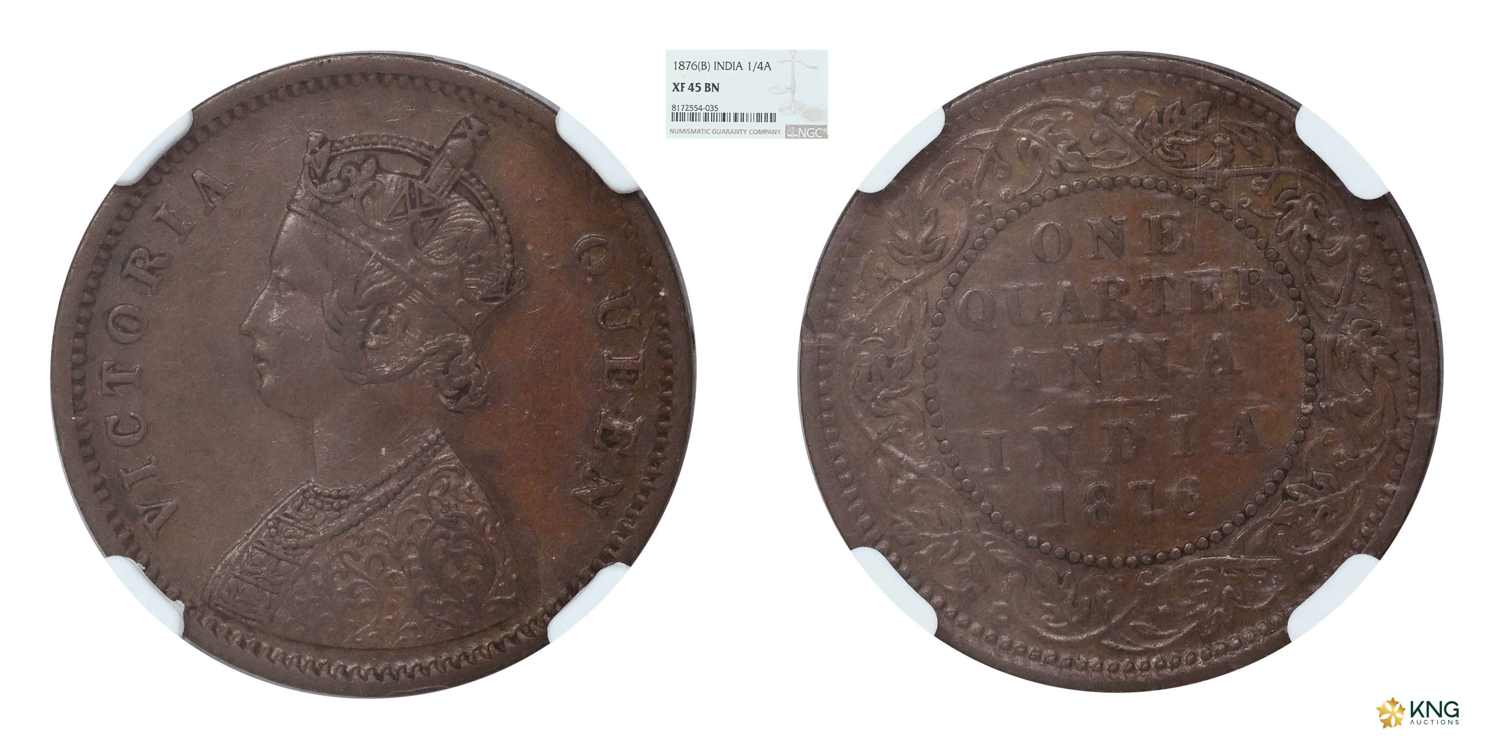 British India, Victoria Queen , copper ¼ anna , 1876 , Bombay mint, tiny V incuse, A/I, no