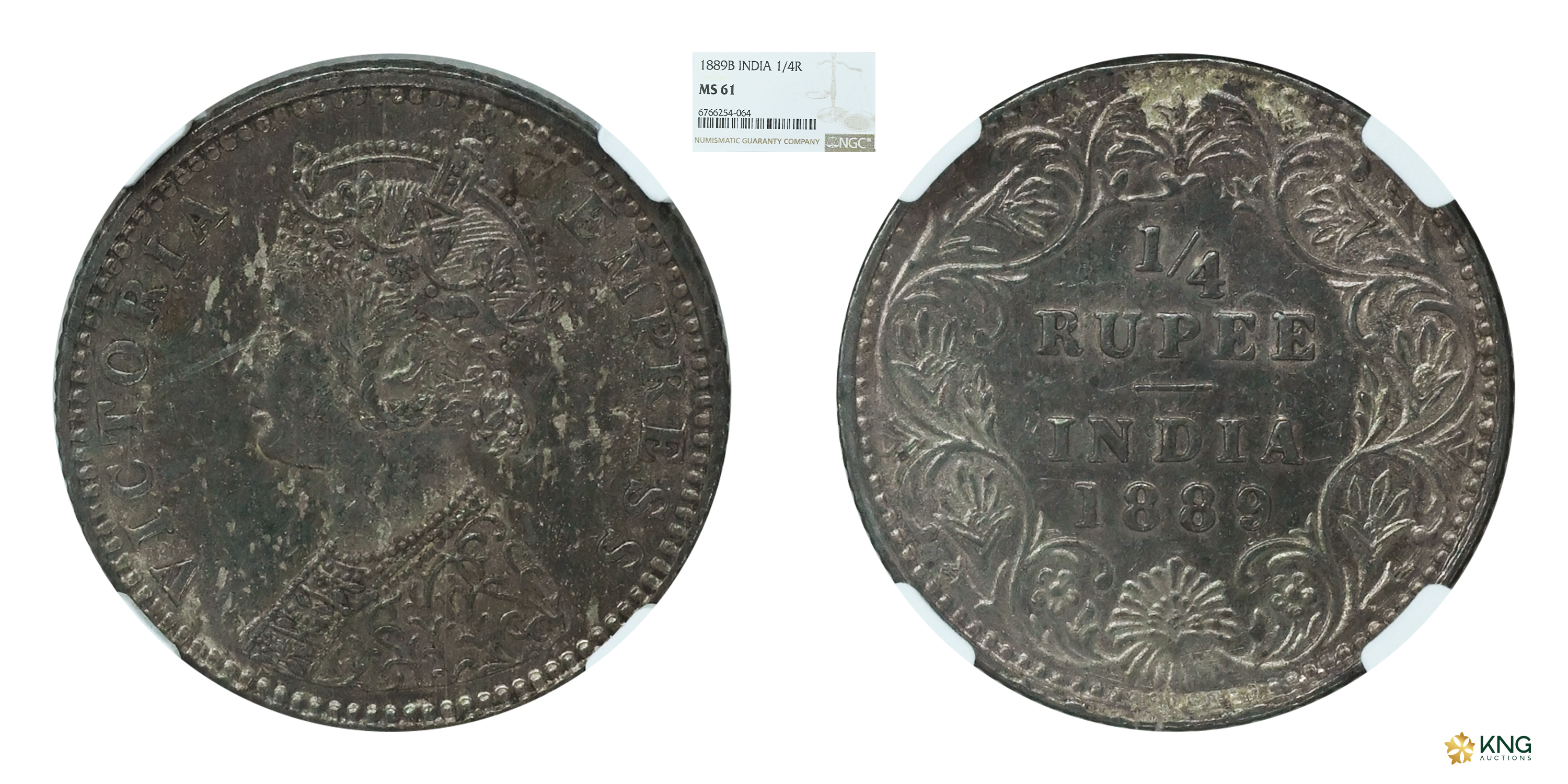 British India, Victoria Empress , silver ¼ rupee , 1889 , Bombay mint, with “B” mintmark. 