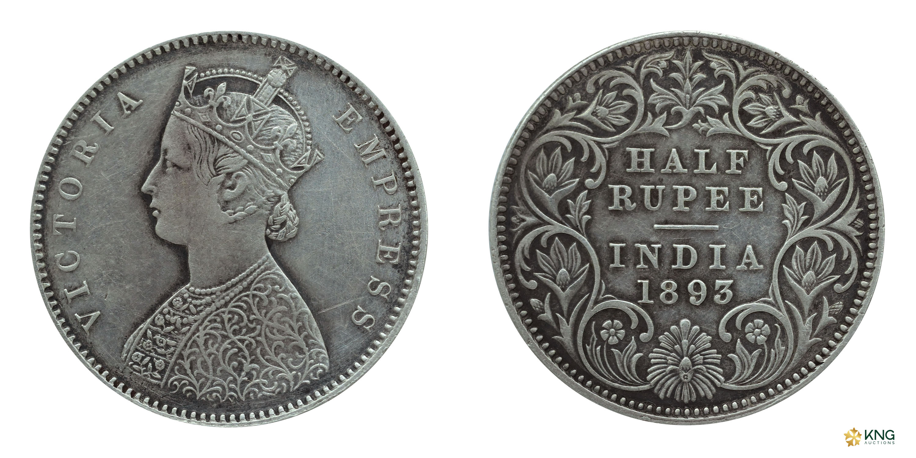 British India , Victoria Empress , silver ½ rupee (5.80 g, 24.35 mm), 1893, Calcutta mint 