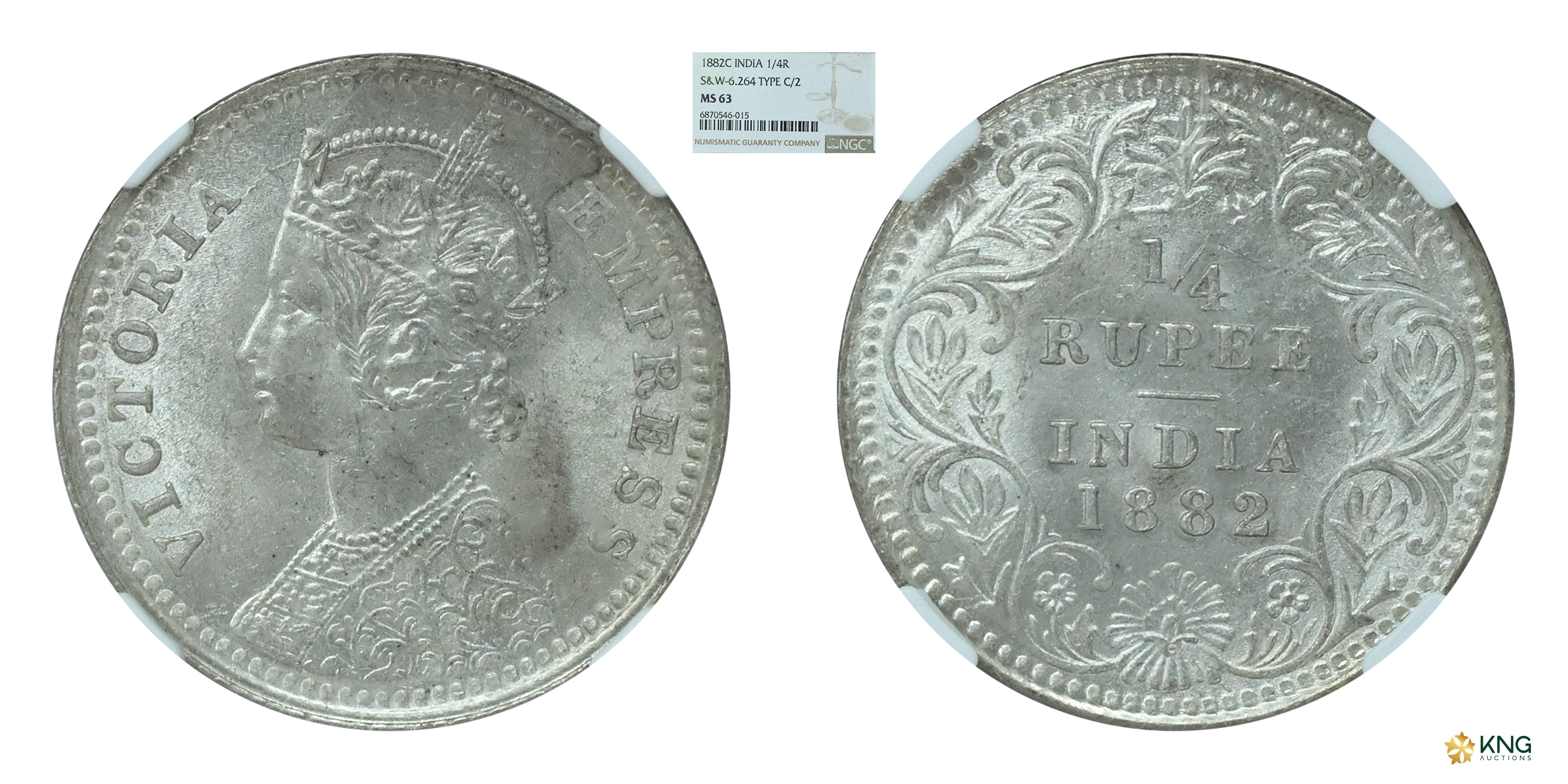 British India, Victoria Empress , silver ¼ rupee , 1882 , Calcutta mint, with “C” mintmark