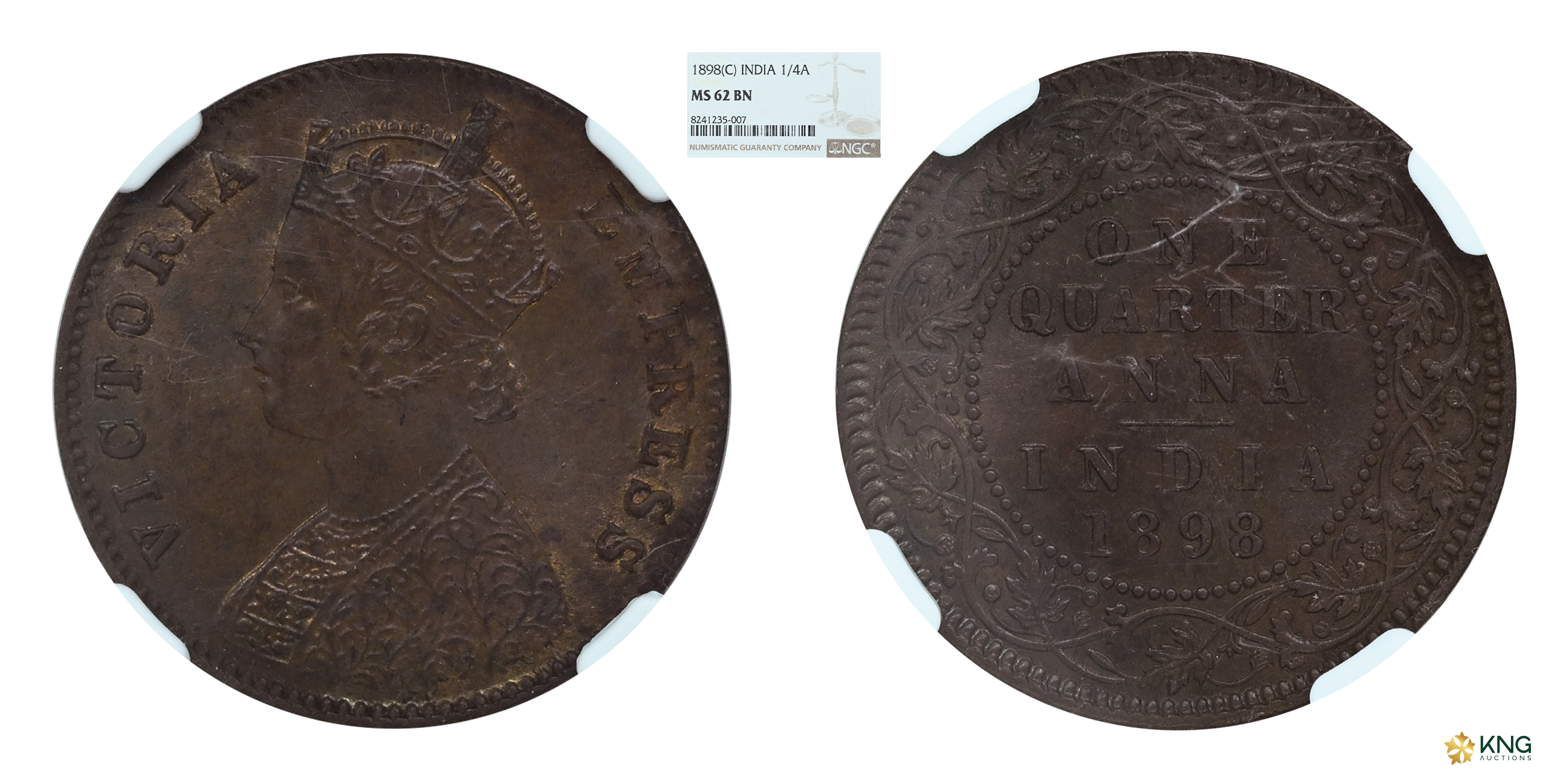 British India, Victoria Empress , bronze ¼ anna , 1898 , Calcutta mint, no mintmark. PR# 6
