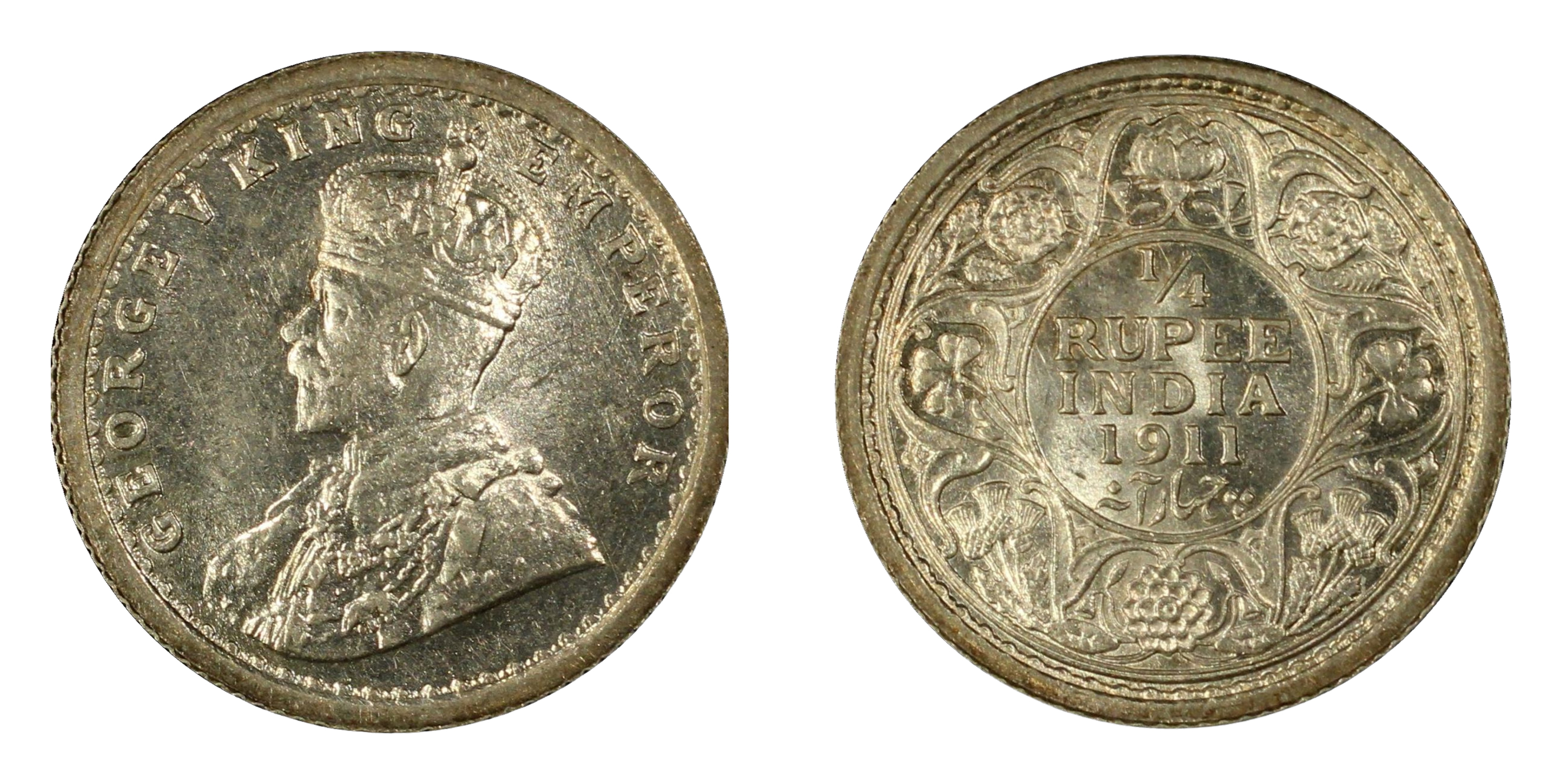 1911, King George V, Silver 1/4 Rupee, Calcutta Mint, Prid # 440 , Graded & Slabbed by
