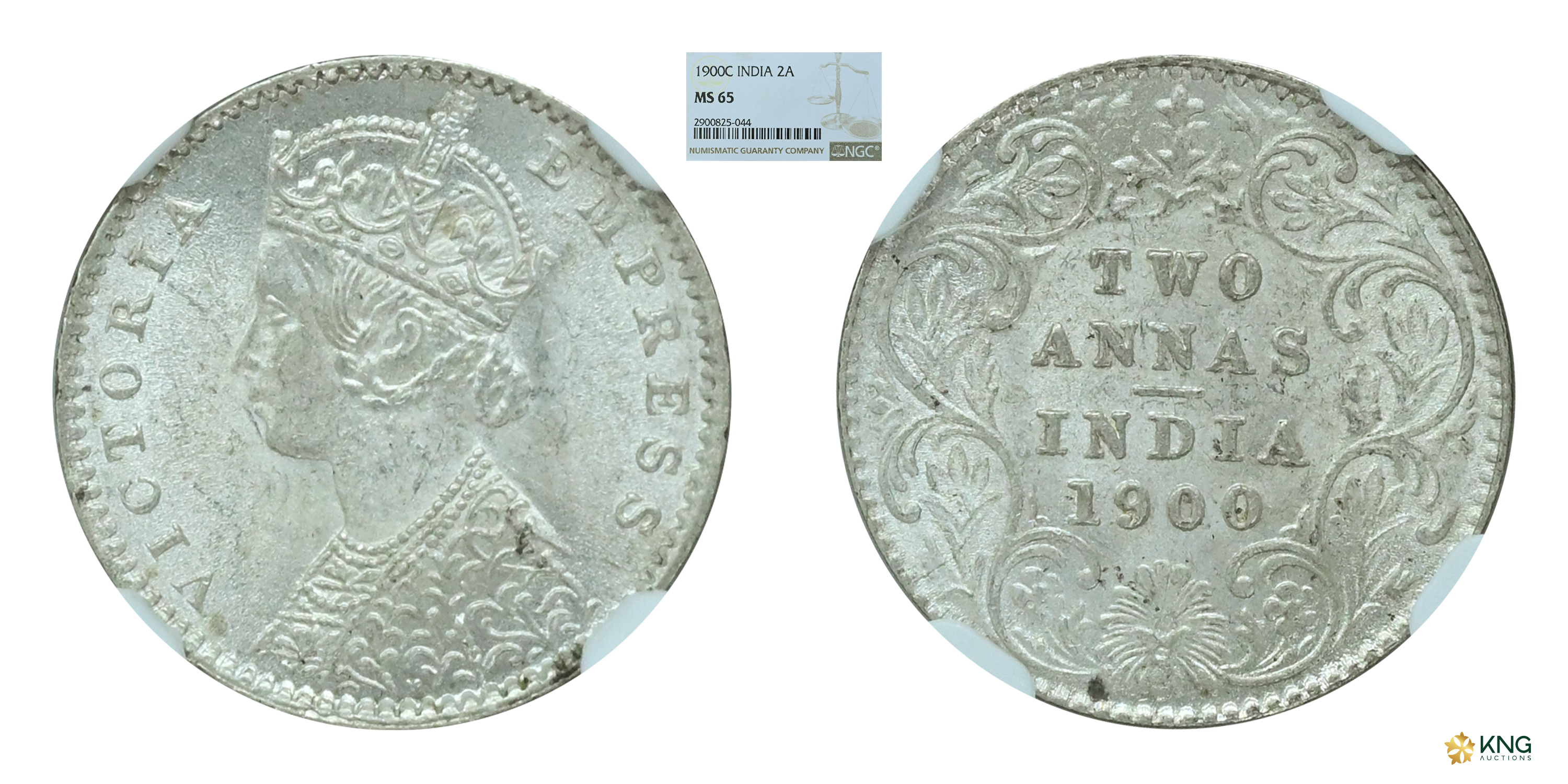 British India, Victoria Empress , silver two annas , 1900 , Calcutta mint, with “C” mintma