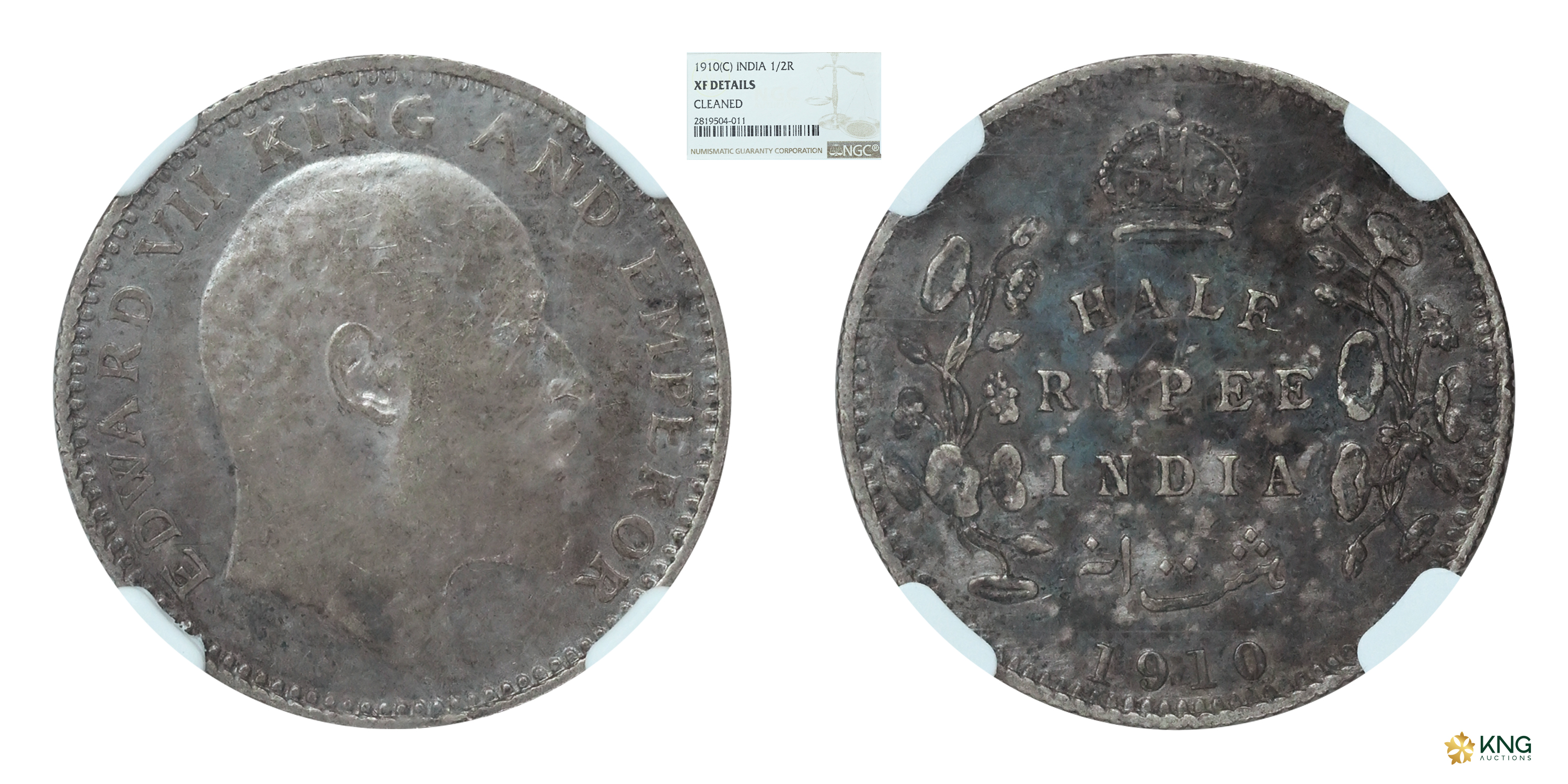 British India, Edward VII, King and Emperor , silver ½ rupee , 1910 , Calcutta mint. PR# 3