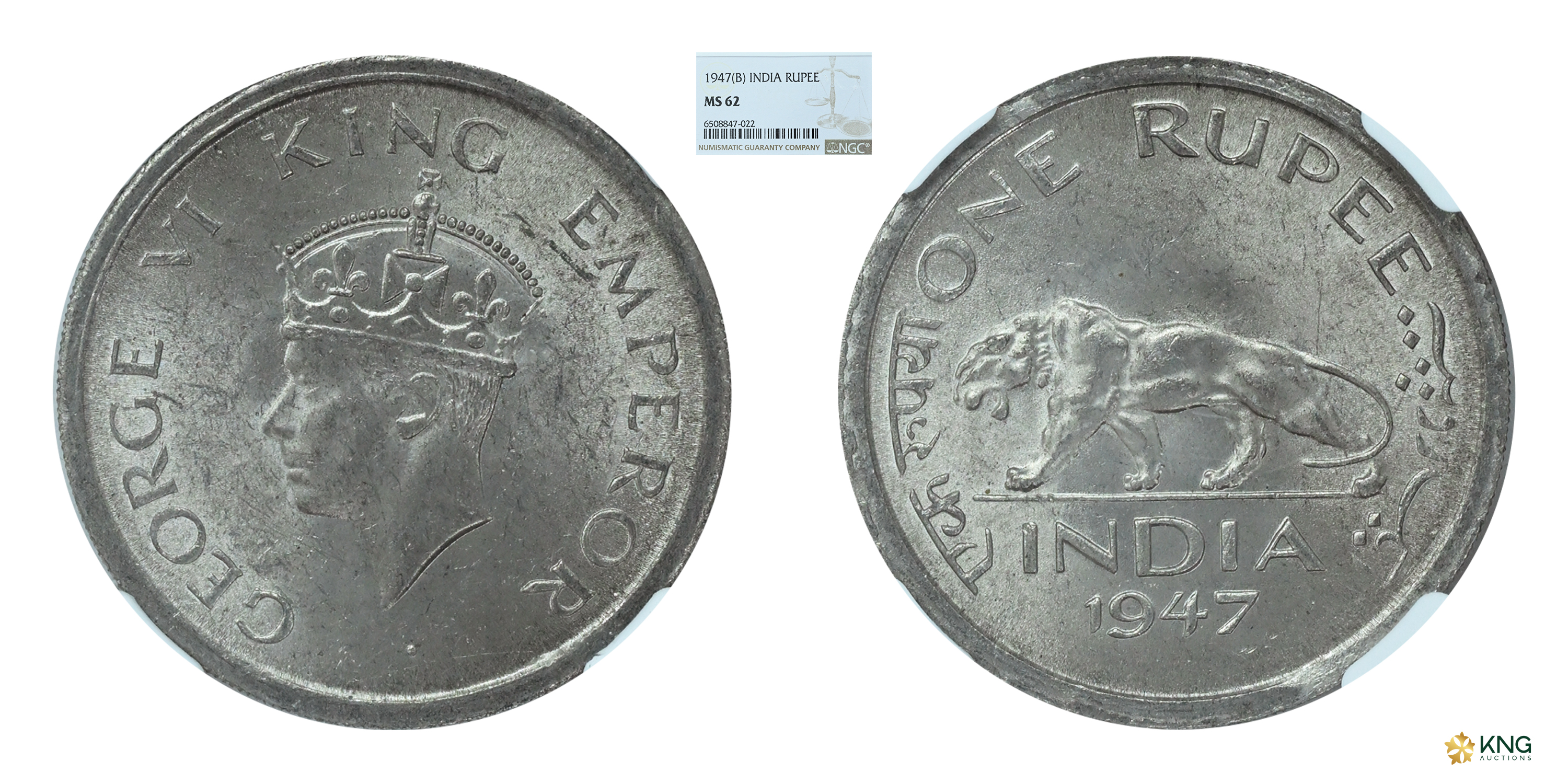 British India, George VI, King Emperor , silver rupee , 1947 , Lahore mint, no mintmark. P