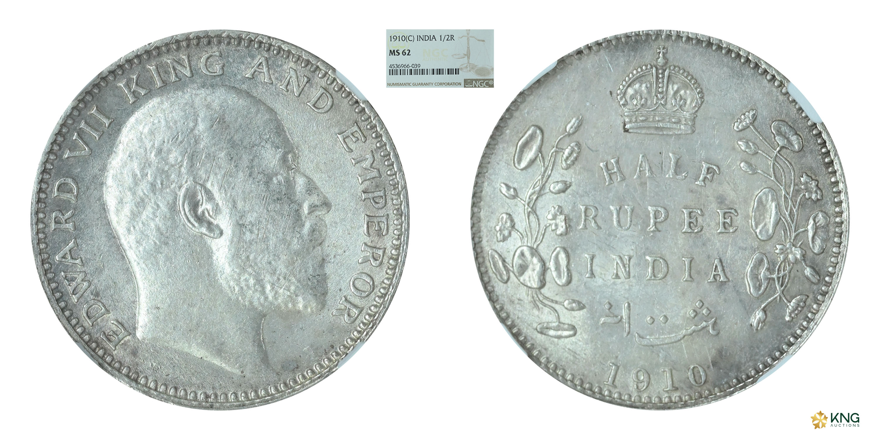 British India , Edward VII, King &amp; Emperor , silver ½ rupee , 1910, Calcutta mint . PR