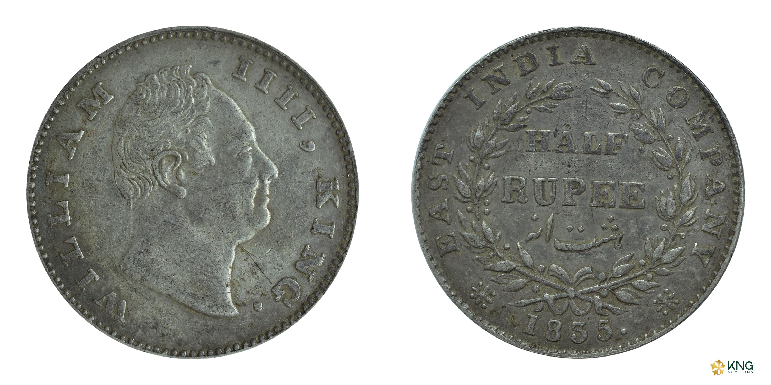 British India, William IIII, King , silver ½ rupee ( 5.78 g, 24.41 mm ), 1835 , Calcutta m