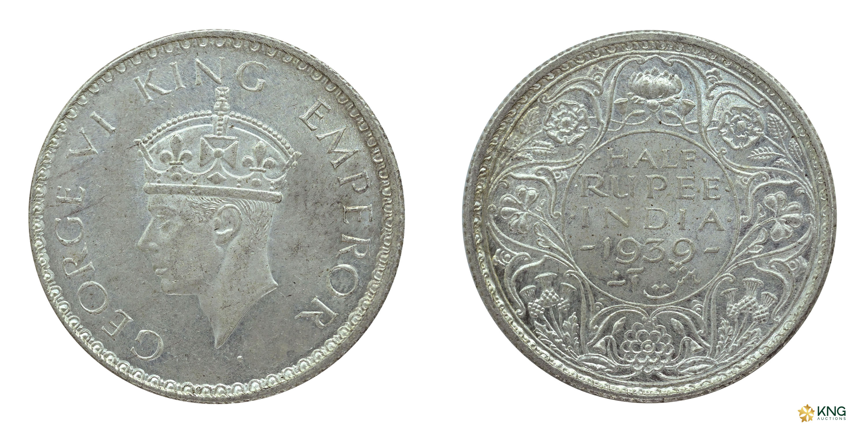 British India , King George VI (1936–1947), silver ½ rupee , 1939, Calcutta mint , Mature 