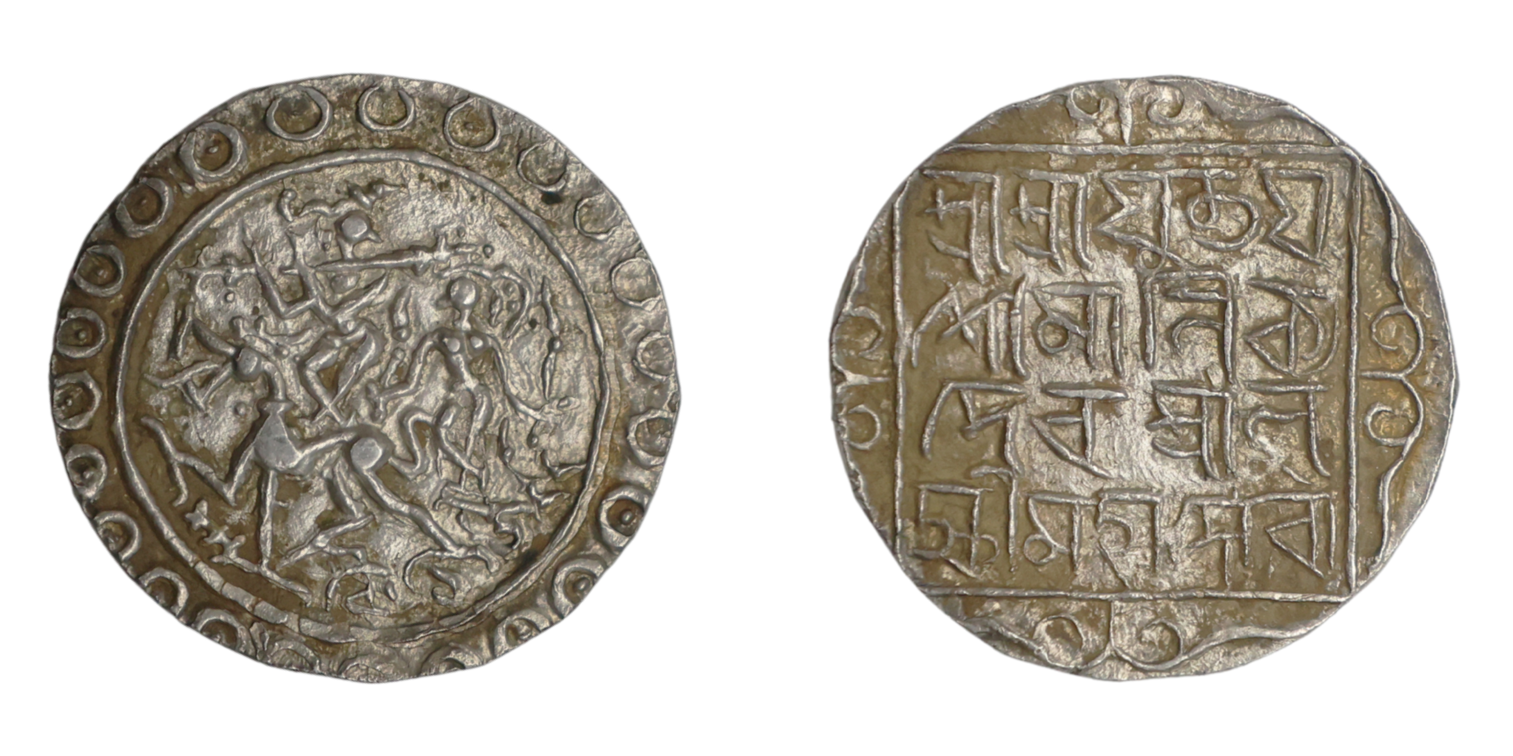 Yaso Manikya (SE 1522-1540 / 1600-1618 AD), Silver Tanka, Saka 1522 , 10.66g, 25.42mm, Obv