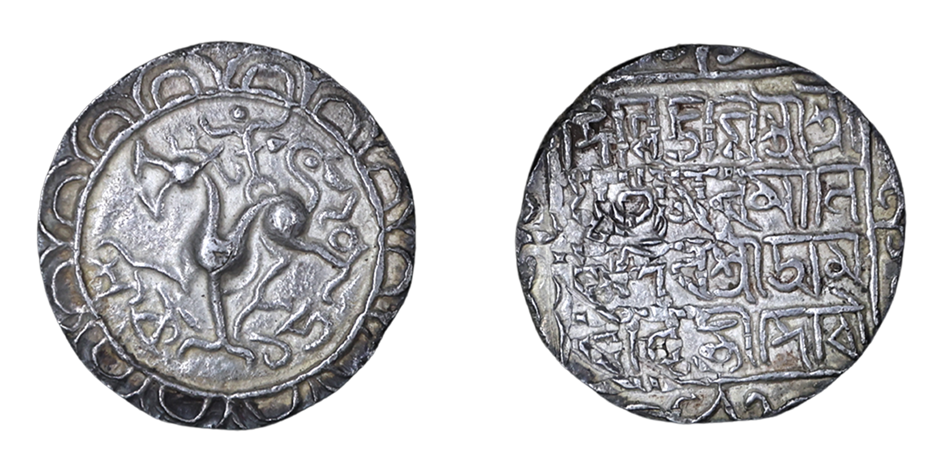Amara Manikya (SE 1499-1508 / 1577-1586 AD), Silver Tanka, Saka 1502, with title 'Conquere