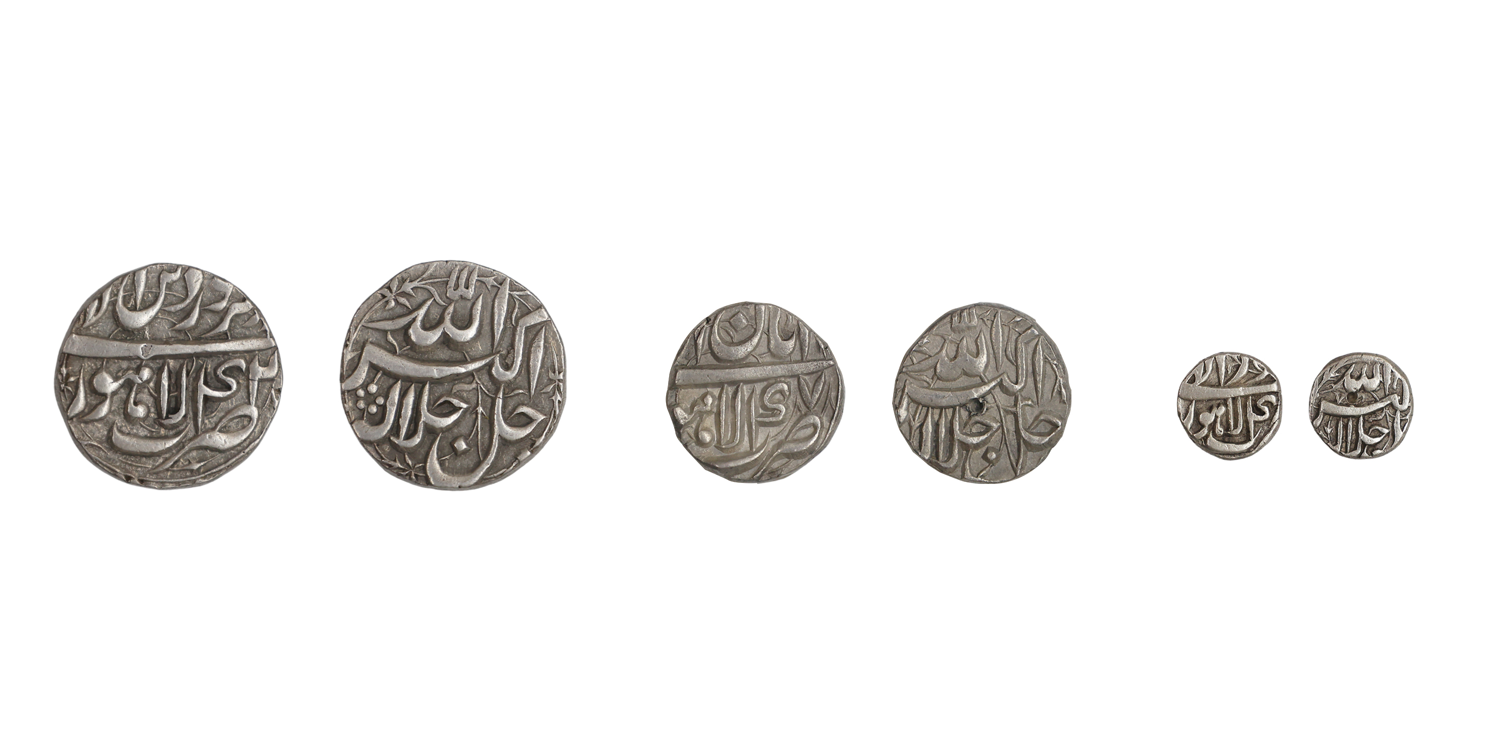 Akbar (AH 963-1014 / 1556-1605 AD), A set of Rupee 11.37g, 22.37mm, 1/2 Rupee 5.66g,15.96m