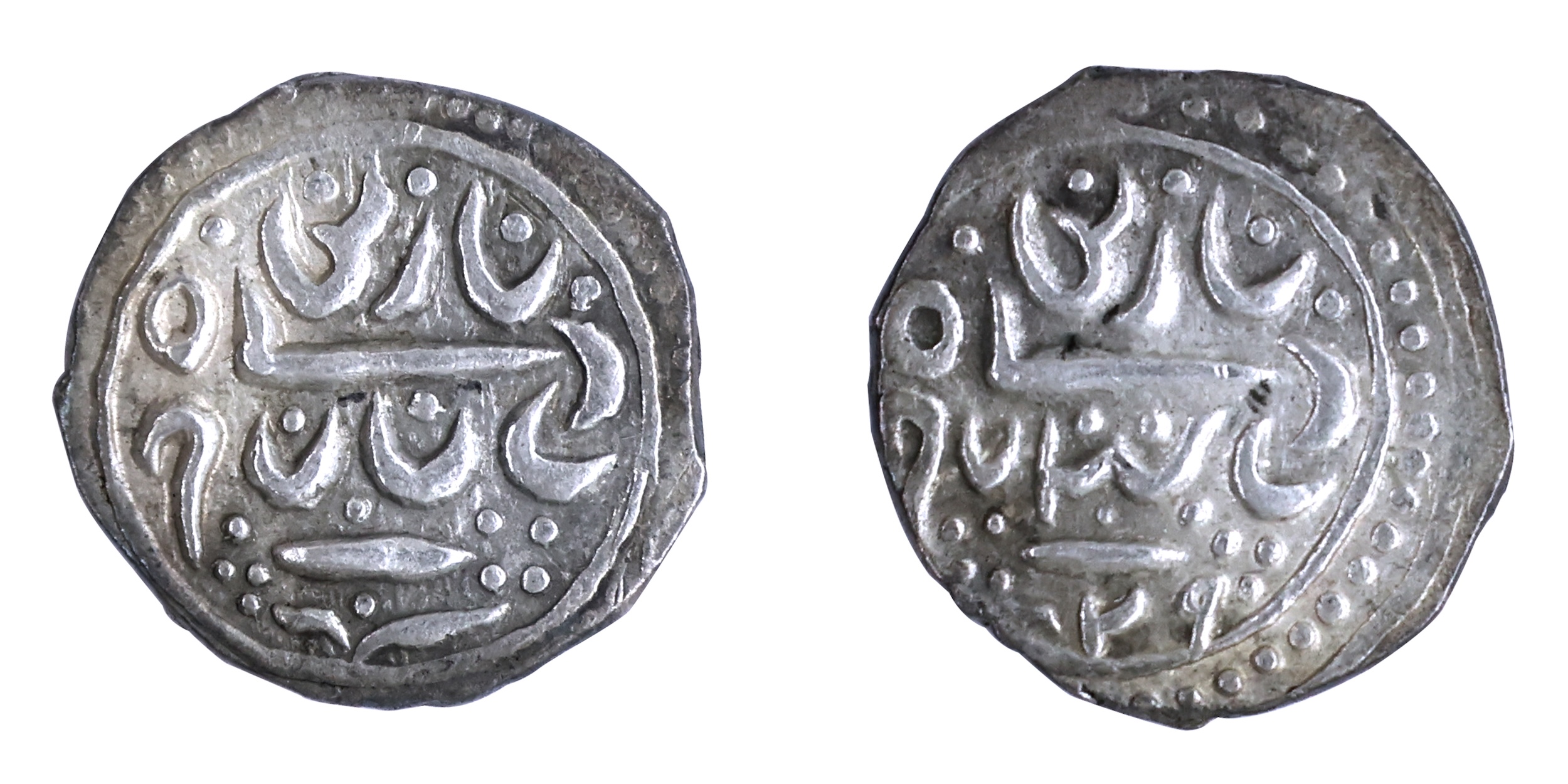 Pradip Shah (VS1774-1829 / 1717-1772 AD), Silver Timasha , 2.37g, 17.05mm, crude imitation