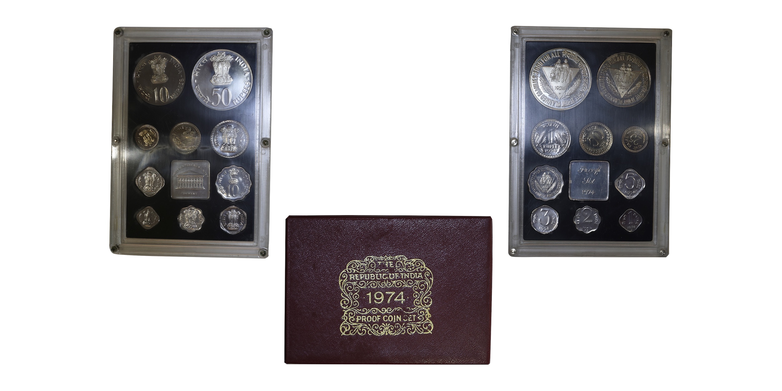 1974 , Commemorative, “Planned Families-Food for All”, Bombay Mint, Proof Coin Set - (in a