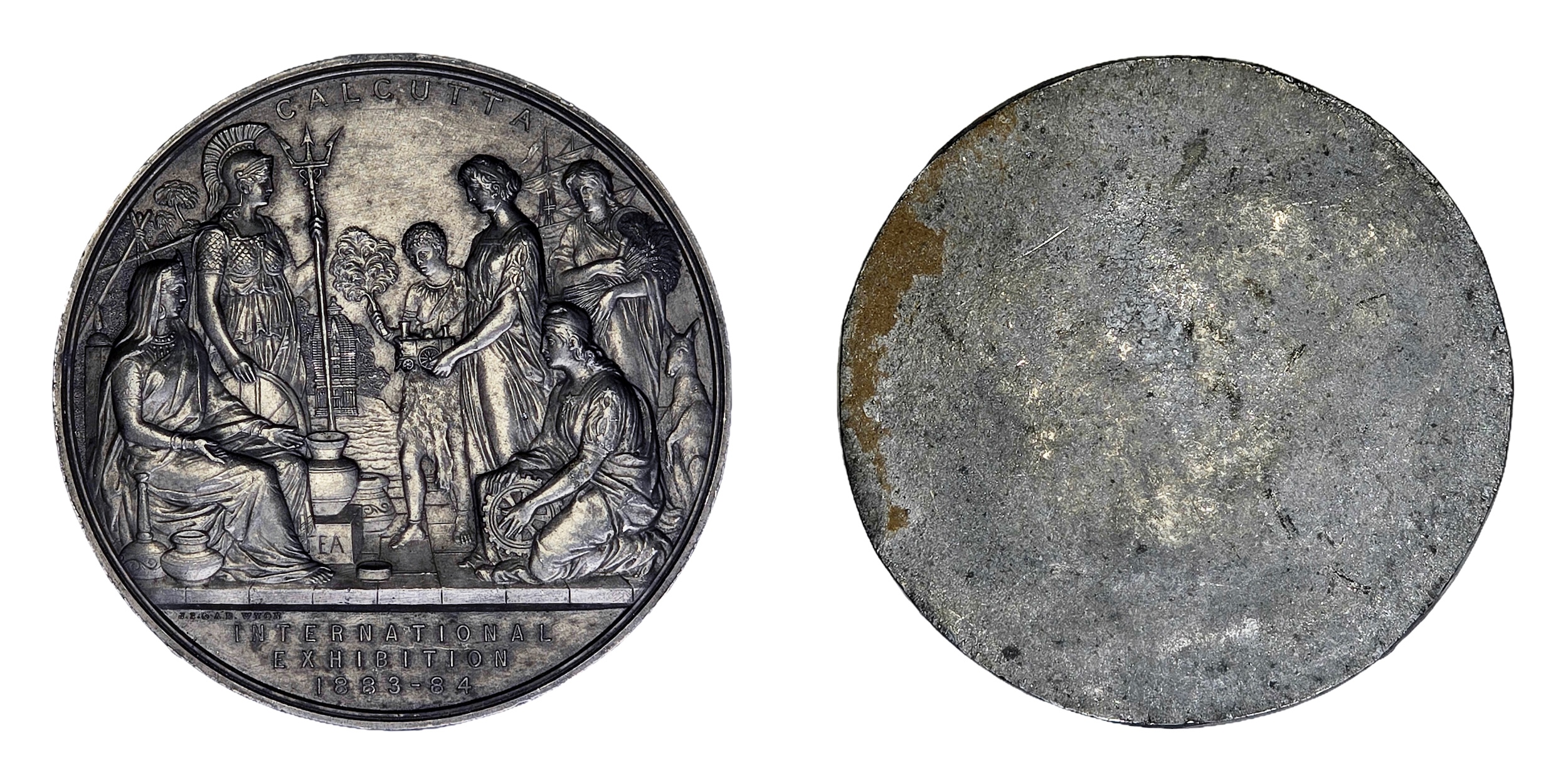 Pattern Medal, 1884, International Exhibition, Calcutta, 1883-1884, Tin Uniface Medal , by