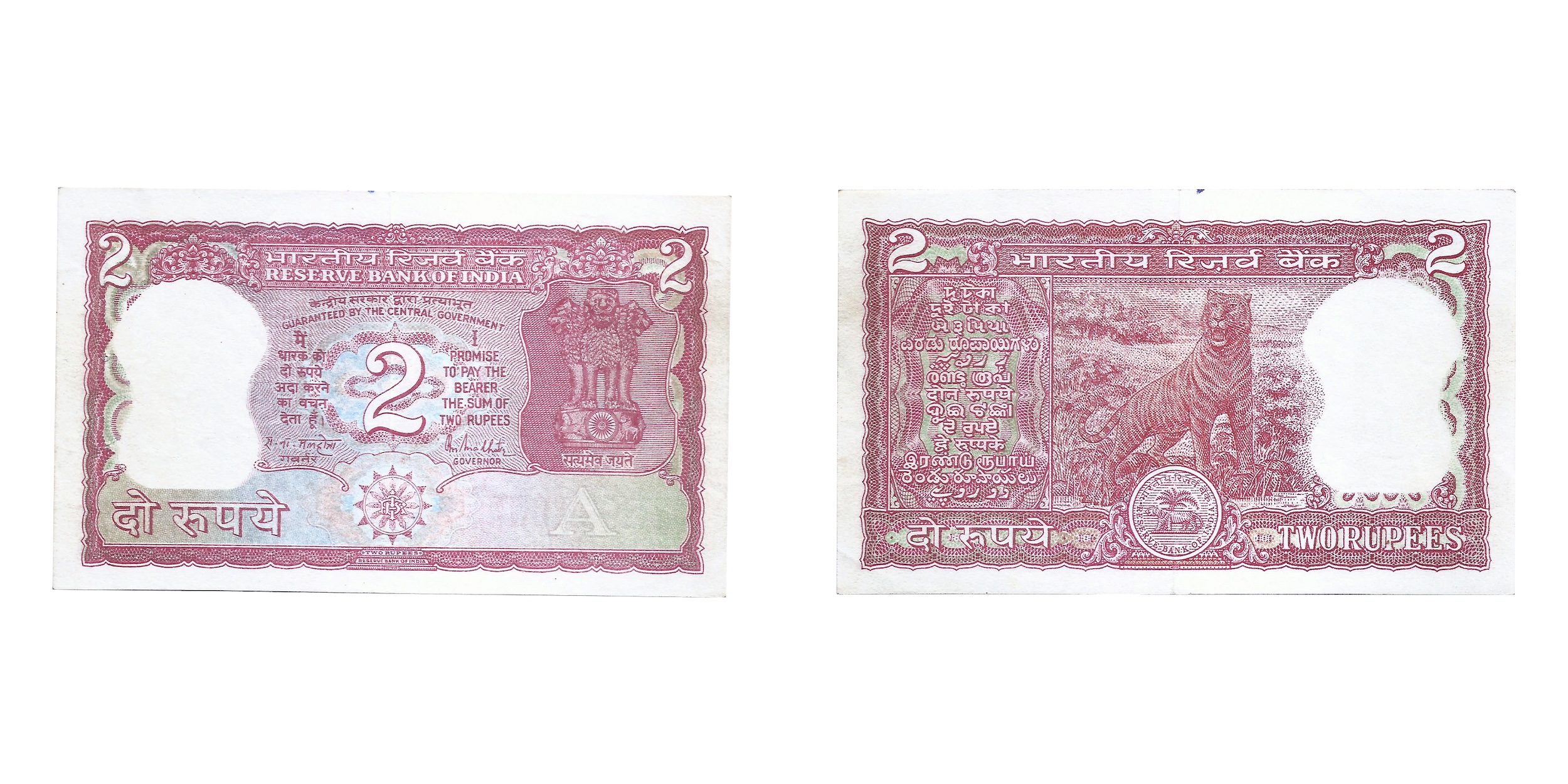 Error, Republic India, 2 Rupees Reserve Bank of India , Full Standing Tiger Issue , withou