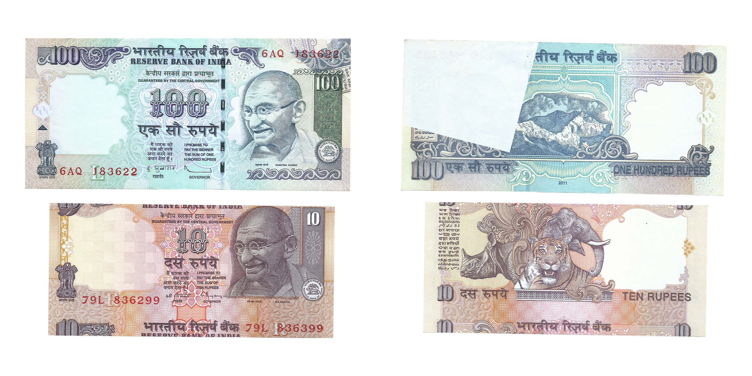 Error, Republic India, 100 &amp; 10 Rupees, Signed by C Rangarajan and D. Subbarao respect
