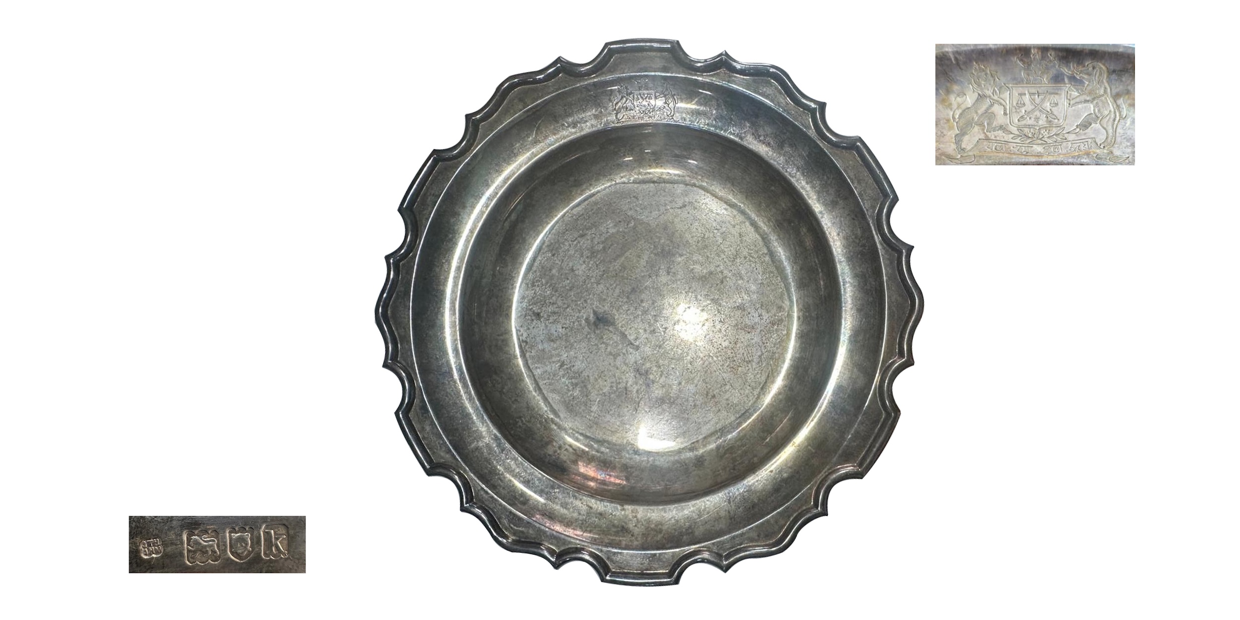 Silver Hall marked plate , 552gms , Hamilton &amp; Company&nbsp;Calcutta, Cooch Behar coat